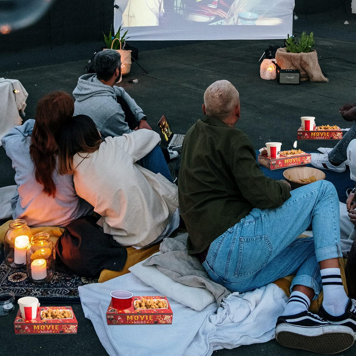 20 Pcs Movie Night Paper Snack Trays Movie Night Party Favors Cinema Theme Party Birthday Party Supplies Vintage Movie Night Family Movie Popcorn&Drink&Candy Box