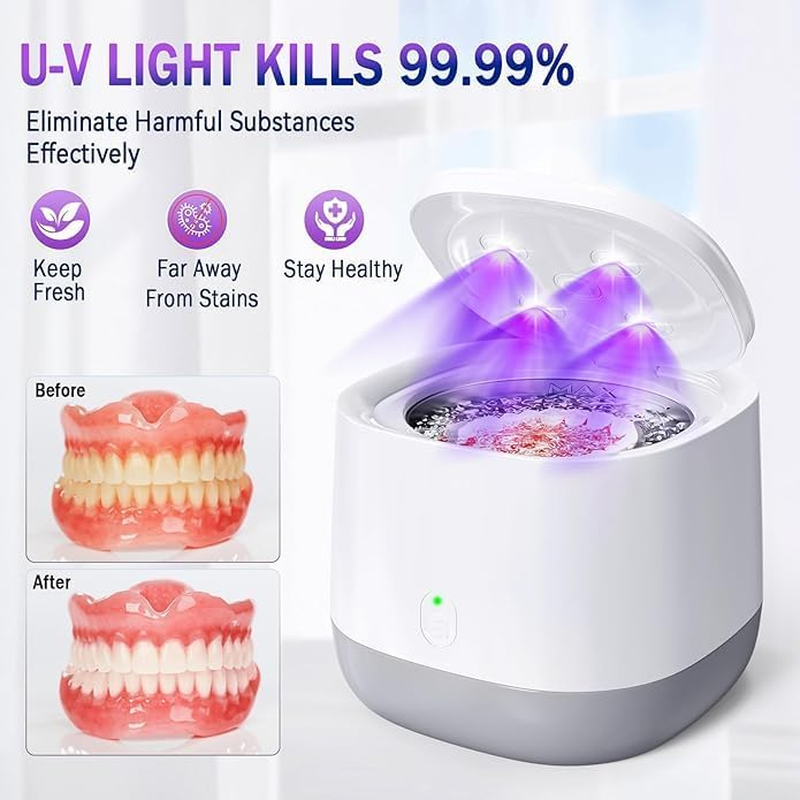 Gisaae UV Ultrasonic Retainer Cleaner, Portable Ultrasonic Cleaner, 45Khz Retainer Cleaner Machine for Dentures, Mouth Guards, Braces, Toothbrush Heads, Jewelry with 250ML Capacity, Retainer Cleaning for All Dental Appliances image number 5