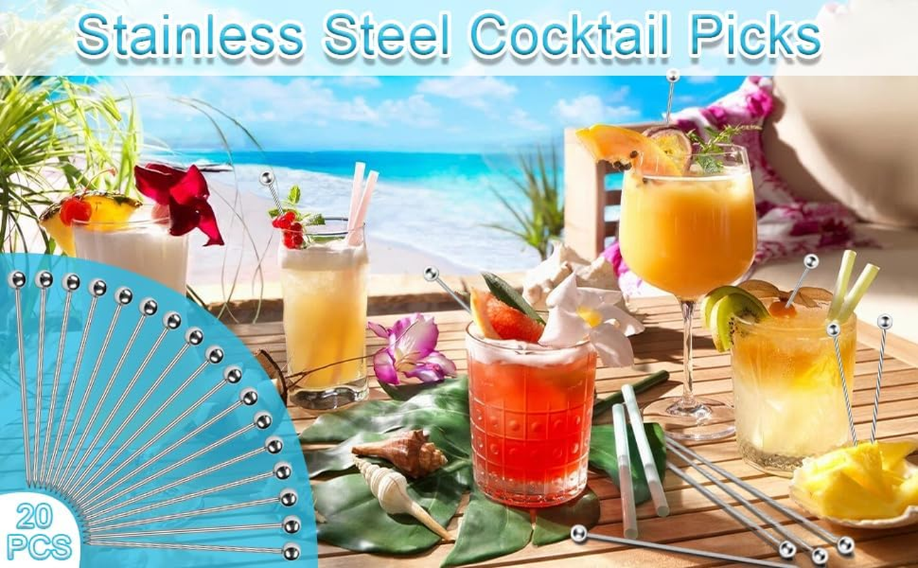 Stainless Steel Fruit Toothpicks,Cocktail Picks Appetizer Skewers Cleanable and Reusable,Toothpicks for Food and Drinks, Bar Party, Barbeque Snacks, Sandwiches and Fruit 20Pcs（Silver） image number 1