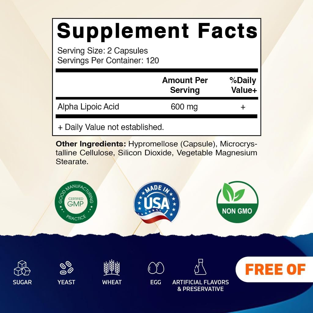 Vitamatic Alpha Lipoic Acid (ALA) 600Mg per Serving - 240 Vegetable Capsules - 120 Servings - Non-Gmo & Gluten Free image number 1