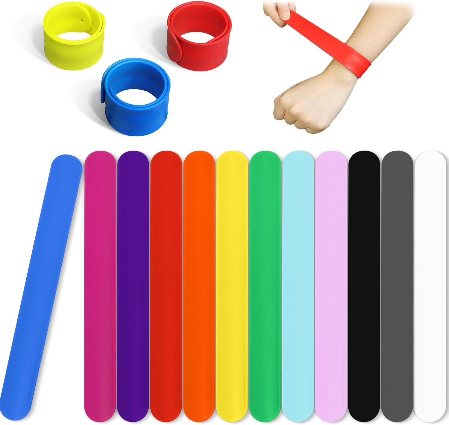 Novelty Place White Slap Bracelets, DIY Blank Party Wrist Strap Snap Band for Adult Teens & Kids - Classroom Craft Activity Prize Gift Costume (Pack of 25)