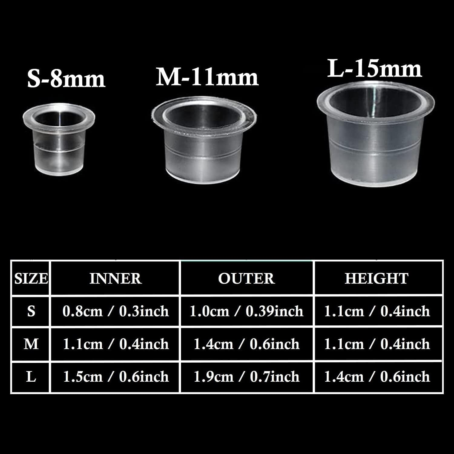 TONBAO 300PCS Mixed Tattoo Ink Cups #8 Small #11 Medium #14 Large Pigment Ink Caps Plastic Container Cup Tattoo Accessory image number 6