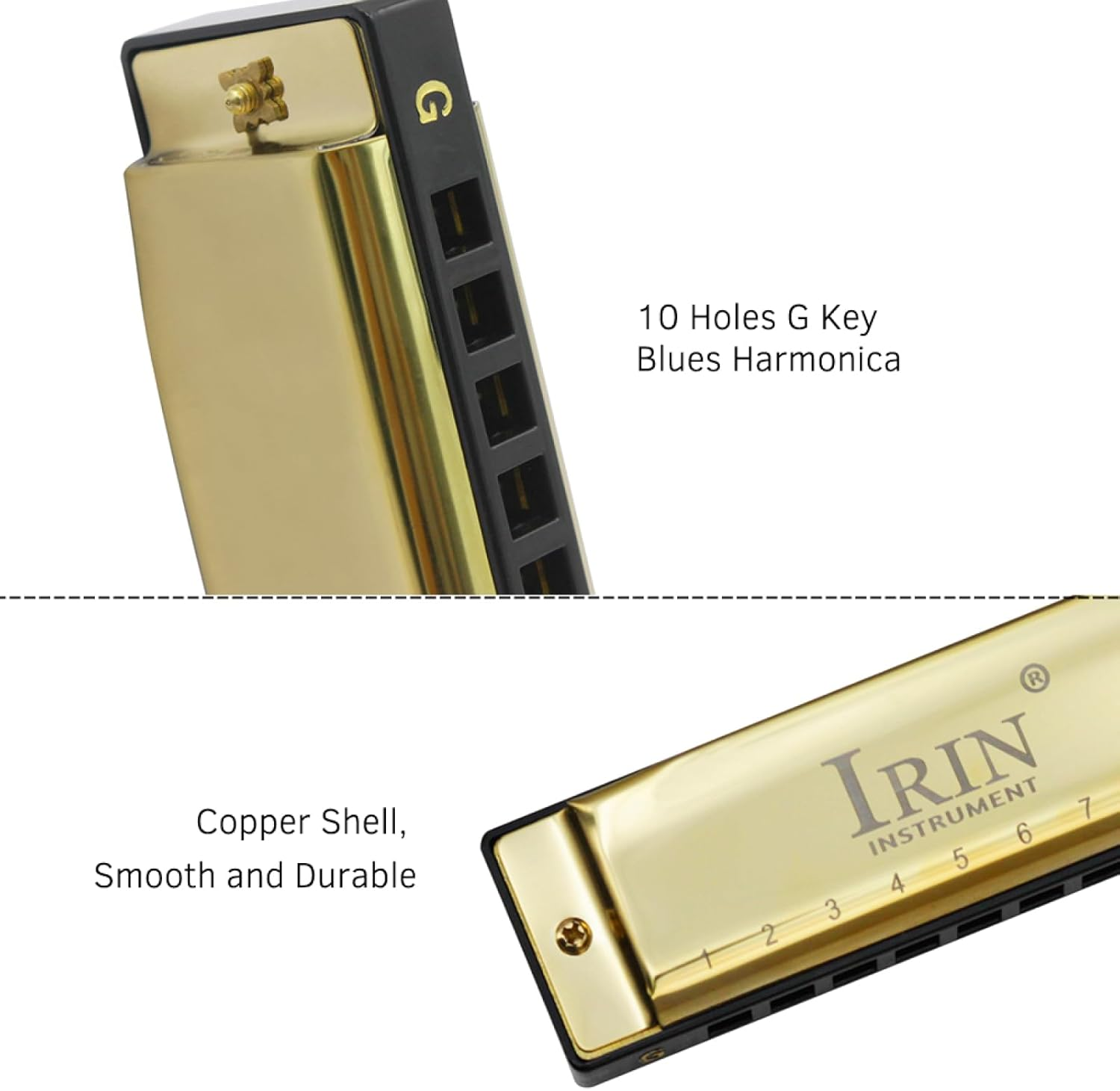 Labymos G-20 Mouthorgan 10 Holes 20 Tones Key of G Blues Harmonica with ABS Box for Beginners Music Lovers Gift Wind Instrument Gold image number 6