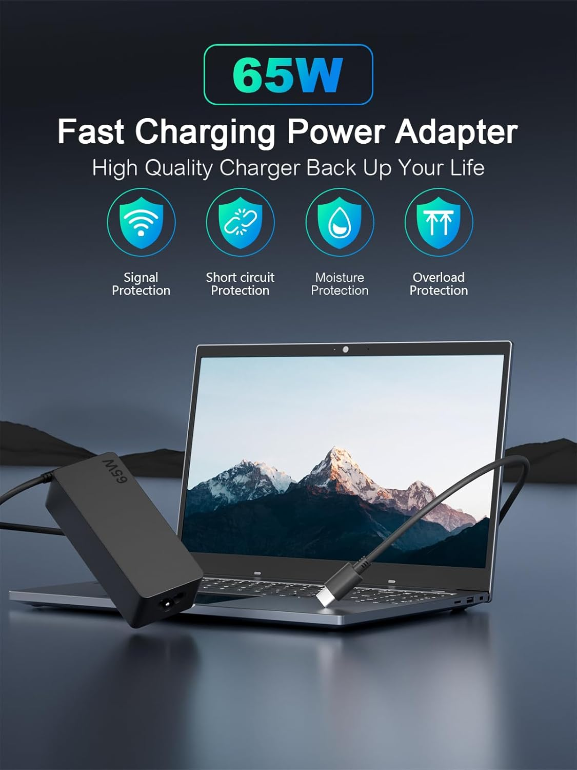 65W USB C Laptop Charger Fast Chromebook Charger Compatible with Lenovo Thinkpad Yoga HP Spectre Elitebook Dell Latitude Acer Google Asus Samsung Computer Replacement 45W USB Type C Power Supply Cord image number 5