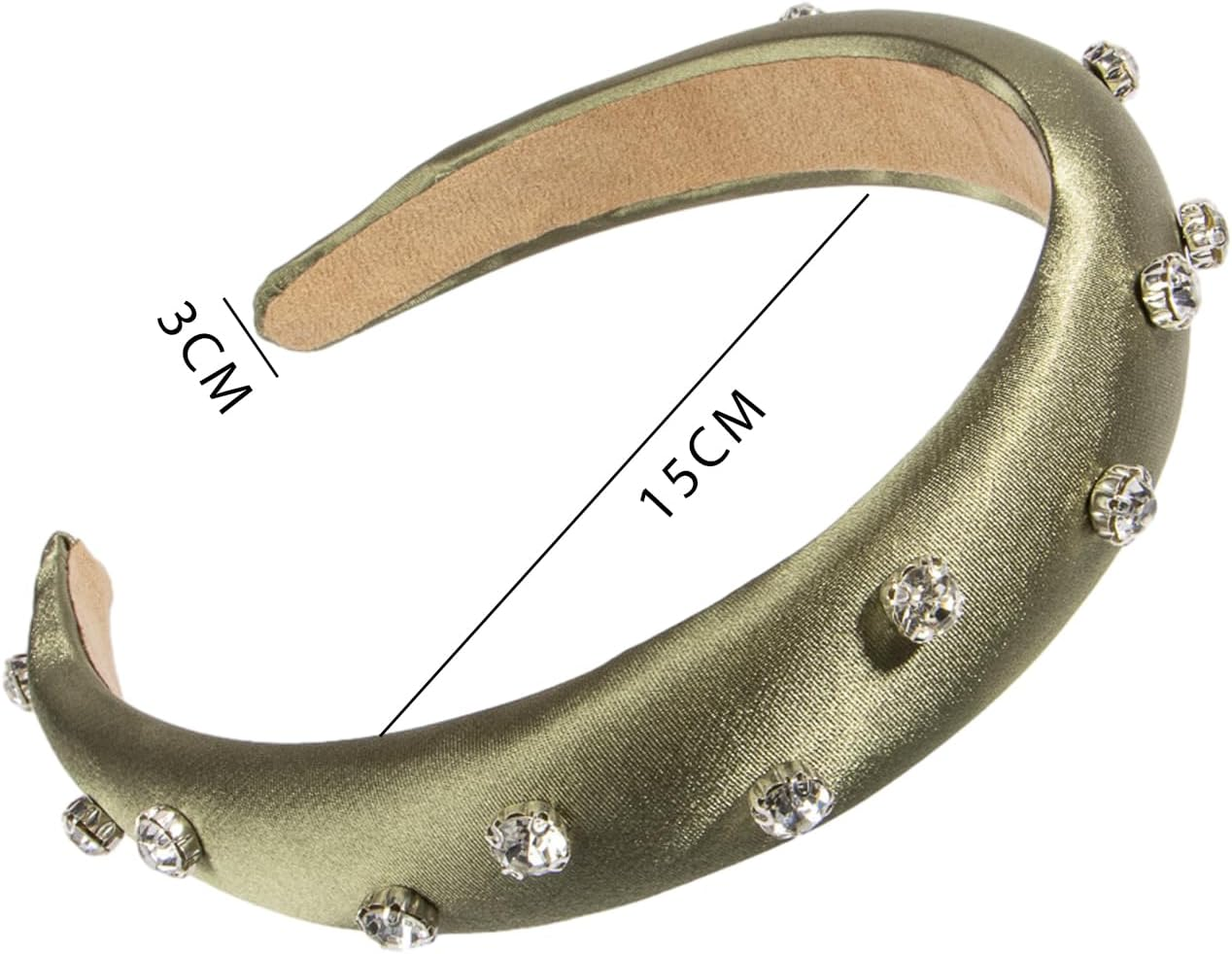 1 Piece Green Diamond Rhinestone Satin Fabric Headband Plastic Headband Suitable for Hair Accessories Unisex (Green) image number 1