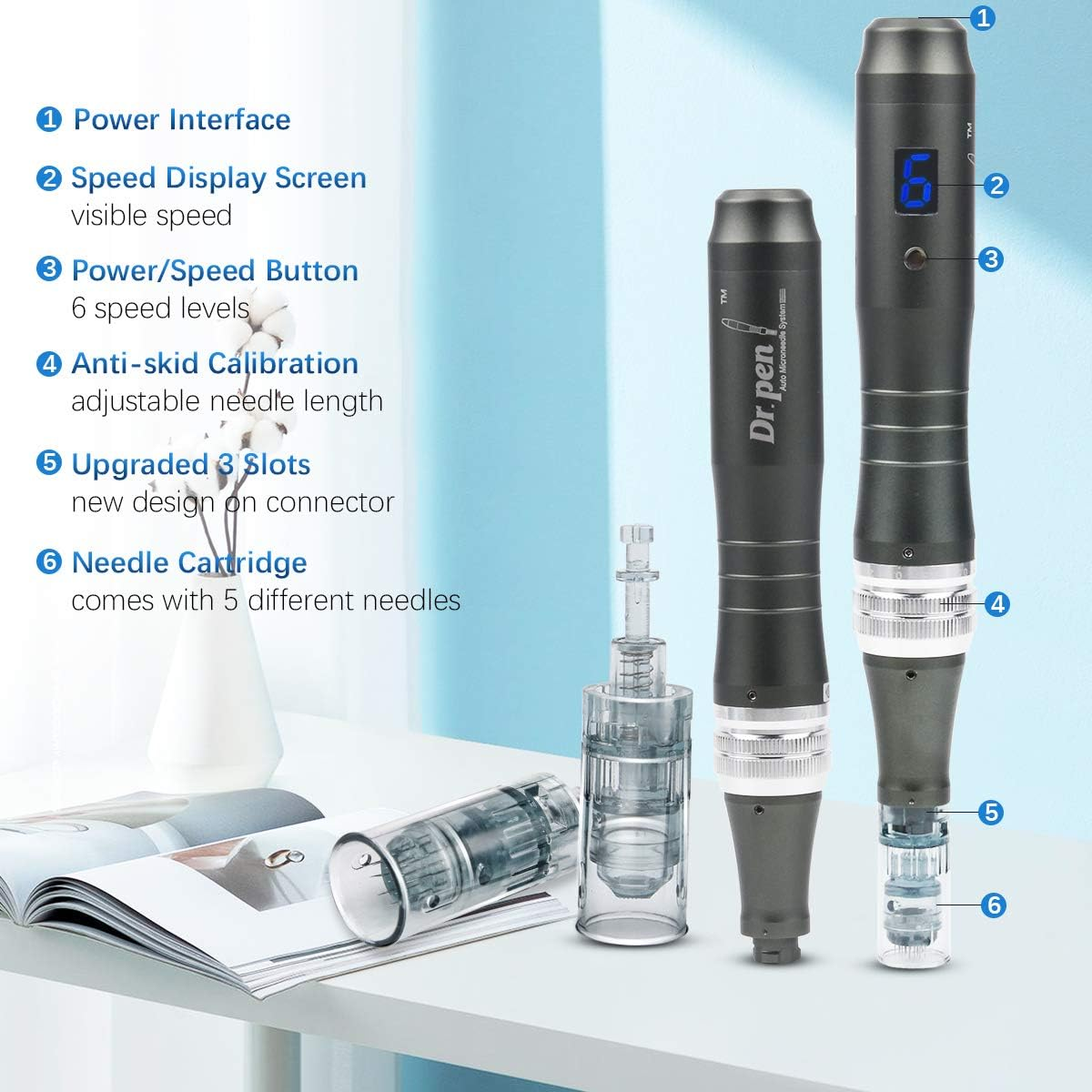 Dermapen Ultima M8 Microneedling, Dermapen Electric Pen Wireless M8 Micro Needle with 36PIN X1, 11PIN X1 and Nano round X1 Needles & Storage Box for Wrinkles, Strips, Nardes and Hair Loss image number 2