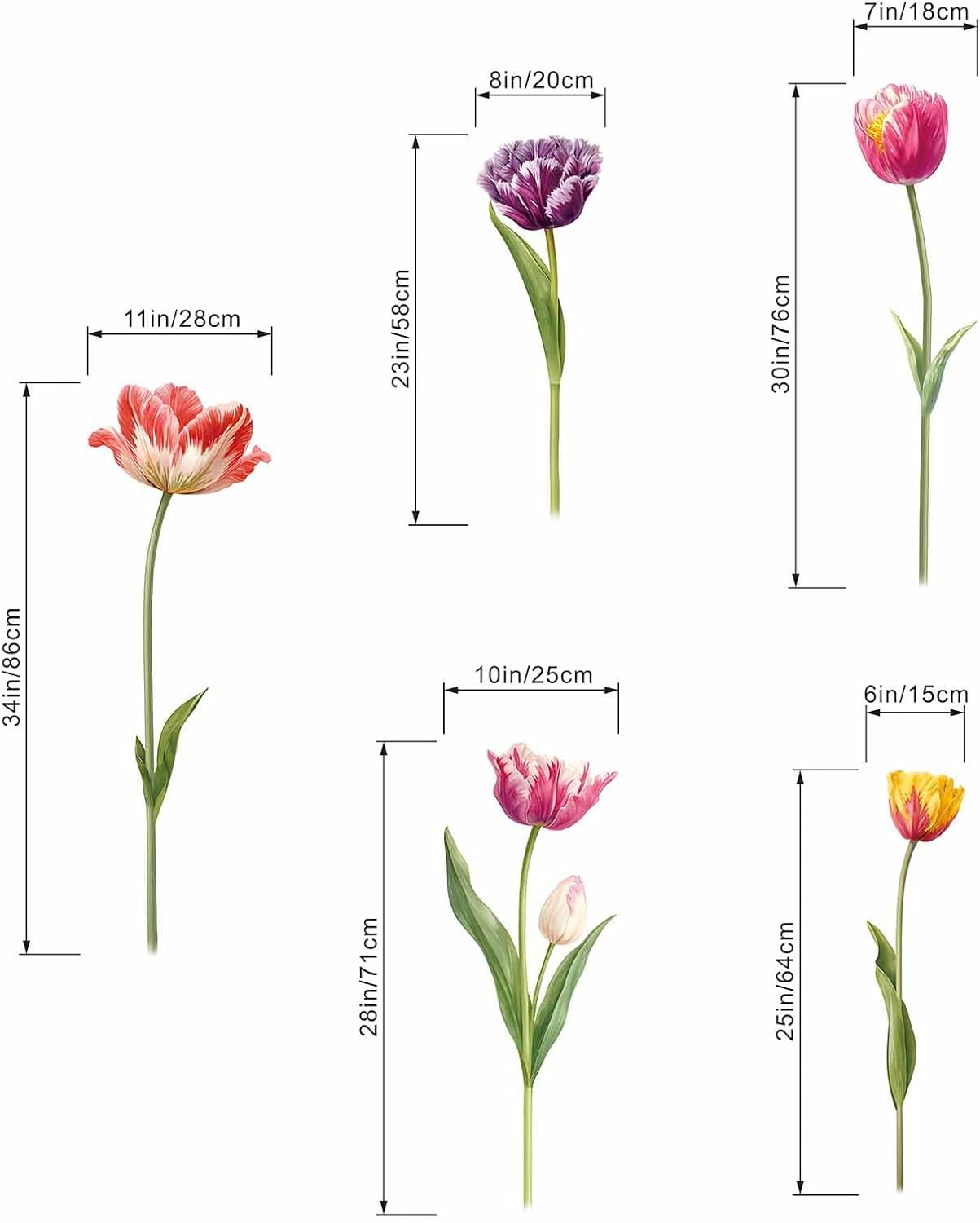 5 Large Tulip Flowers Wall Stickers - Wildflower Floral Garden Wall Stickers - Girls Bedroom Living Room Sofa TV Background Home Wall Decor image number 5