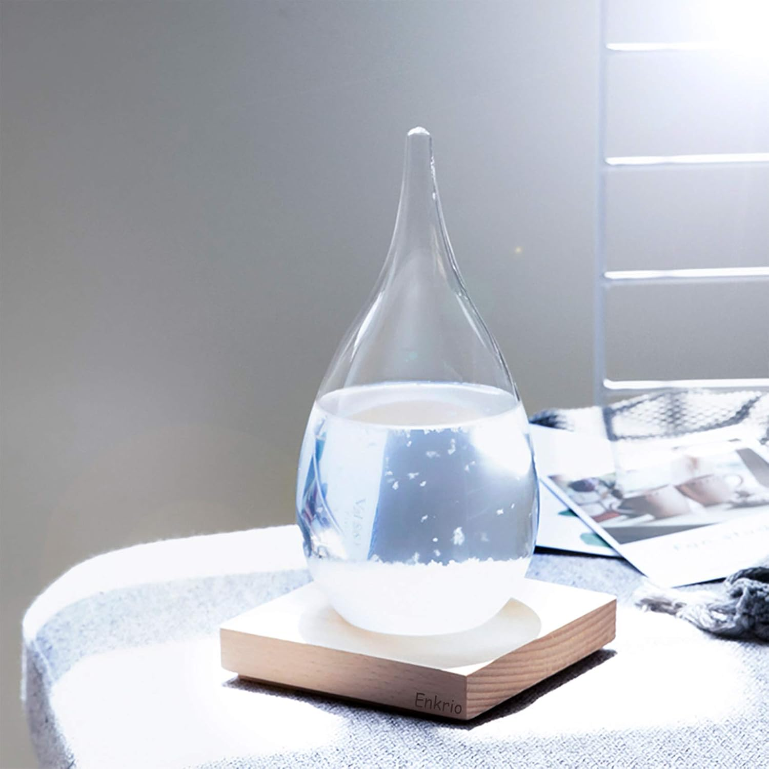 Enkrio Storm Glass Weather Predictor, Barometer Bottle with Wood Base for Home & Office Decoration - Weather Station (Medium) image number 5