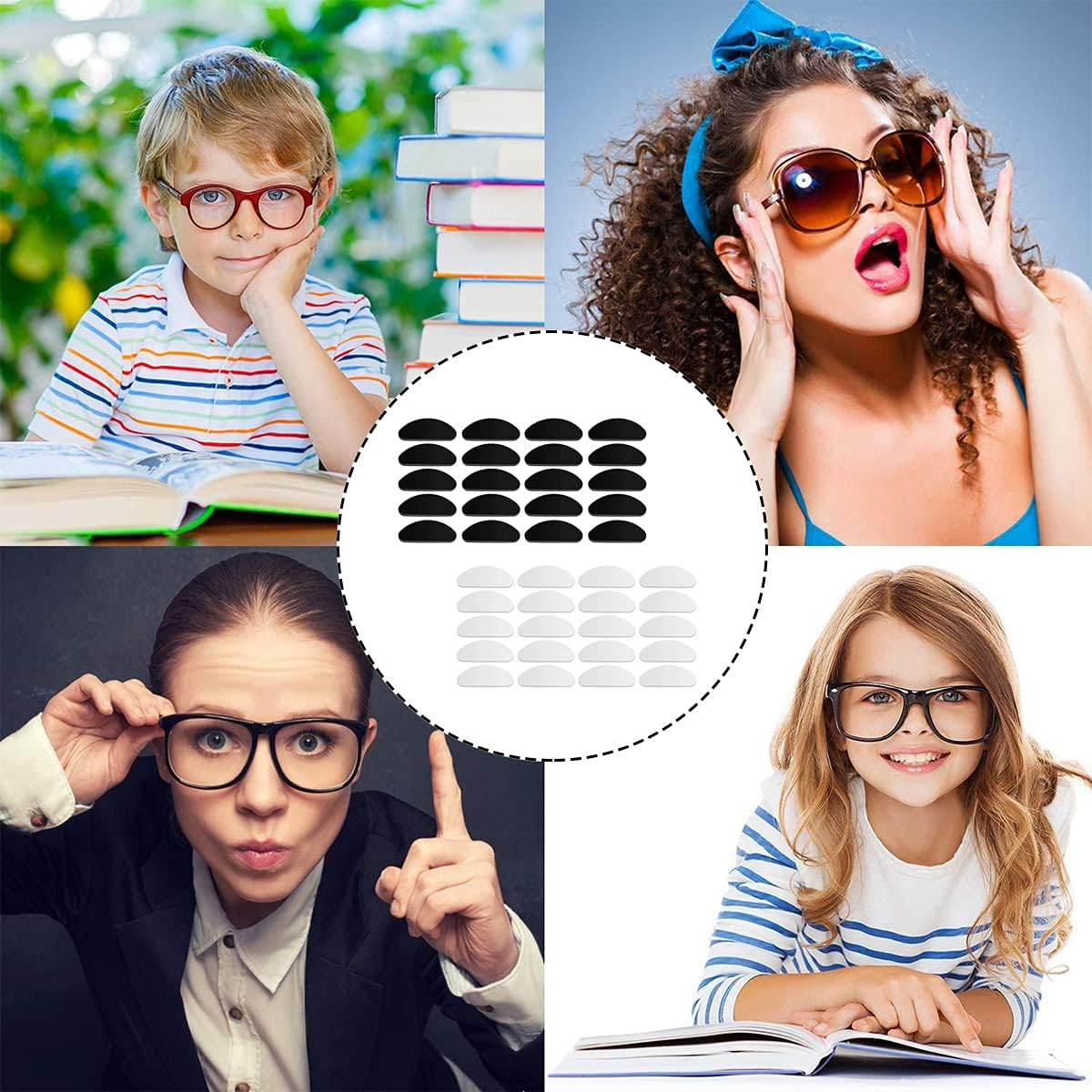 Silicone Nose Pads, 40 PCS Adhesive Anti-Slip Eyeglass Nose Pads for Glasses, Sunglasses (Clear & Black) image number 4