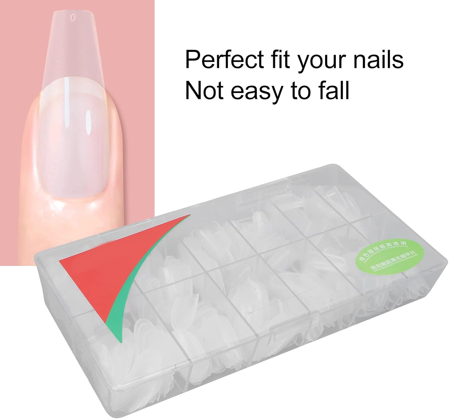 Long False Nails Easy to Cut 12 Sizes 504 Pieces Full Cover Clear False Nail Tips Banquet Oval Shape for Home Use