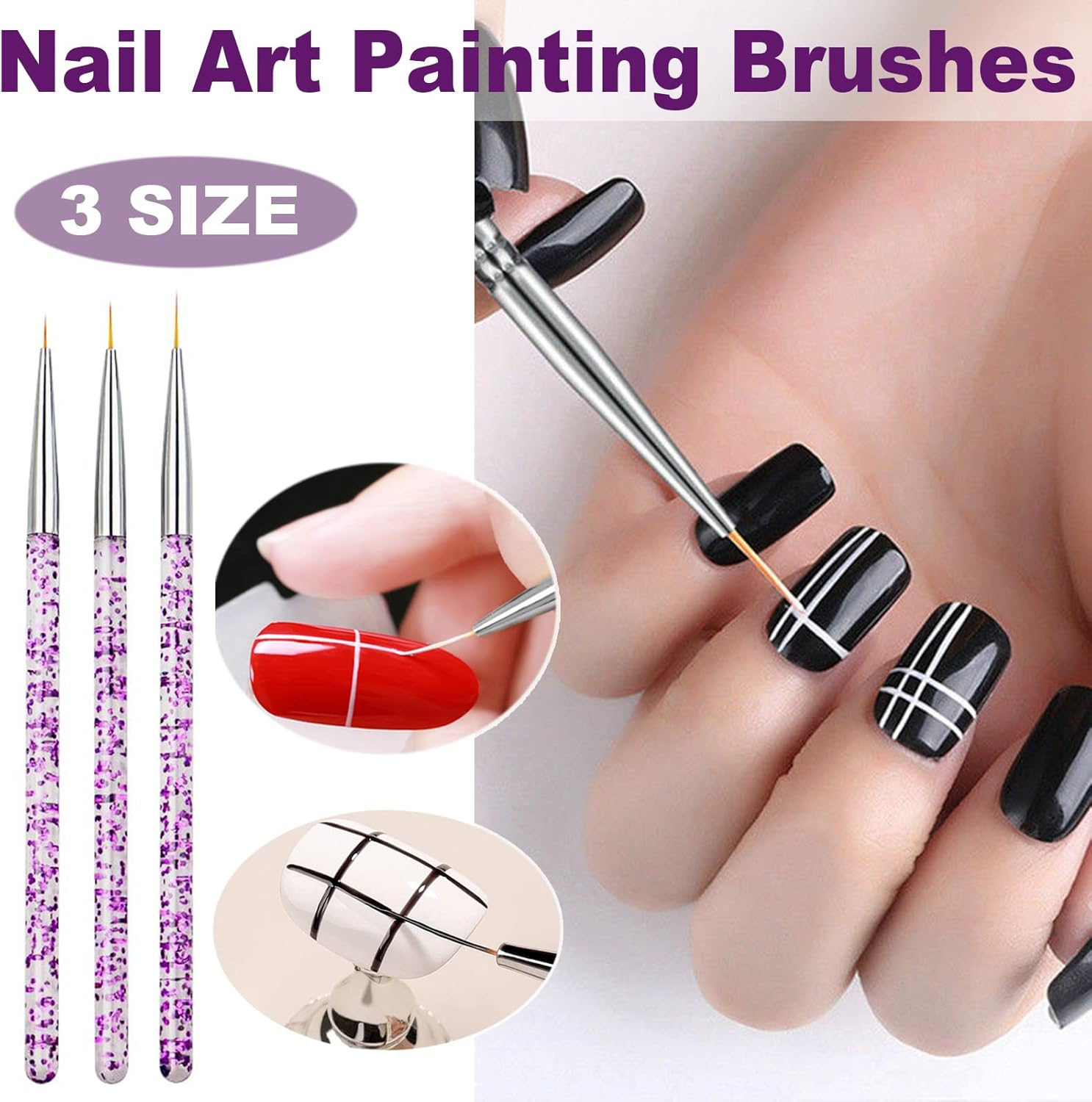 Nail Stamper Nail Art Brushes - French Tip Nail Stamp Clear Nail Art Stamper Jelly with Scraper, 3Pcs Nail Pen Brushes, Soft Silicone Stamper Printer DIY French Tip Nail Stamping (3Pcs) image number 6