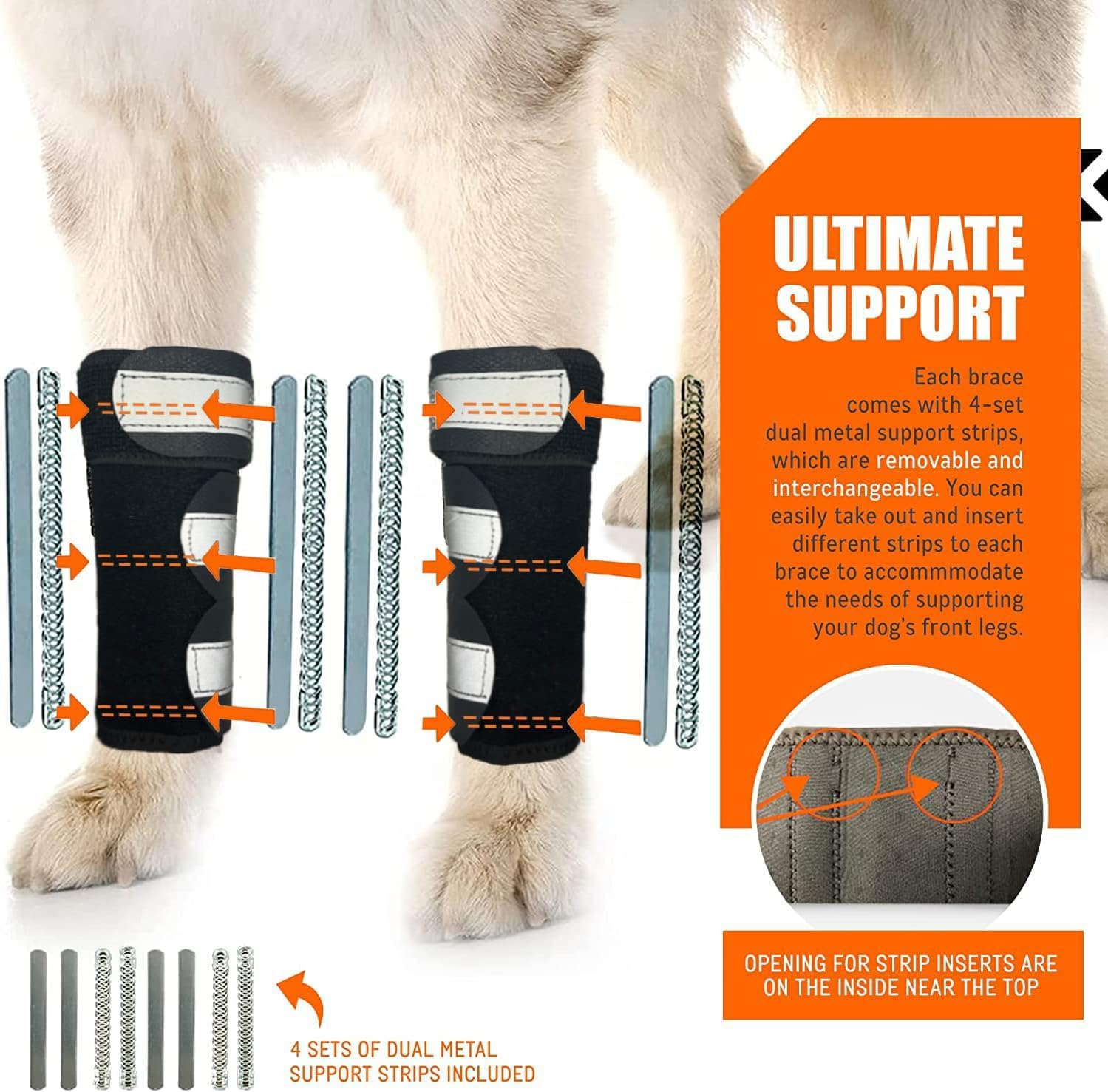 Dog Wrist Guards with Side Metal Splints Provide More Support for the Canine'S Front Legs, Aiding in Cruciate Ligaments, Wound Healing, and Loss of Stability in Arthritis (L, Black) image number 2