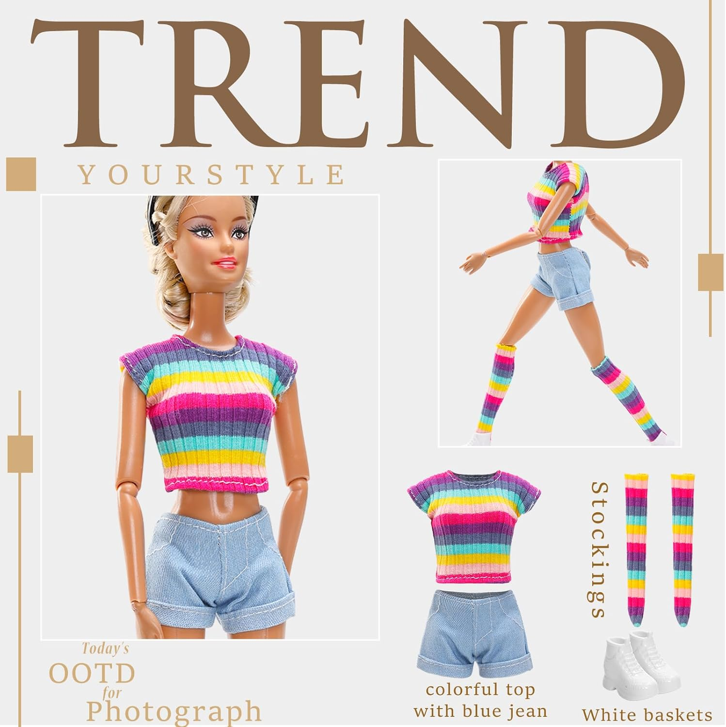 6 Set Doll Clothes Include Chic Suits Party Gown Sequin Outfit Stylish Dress with 6 Pairs of Shoes 3 Accessories for Storytelling Girl Dolls Clothing Set for 11.5 Inch Girl Dolls Fashion Pack image number 3