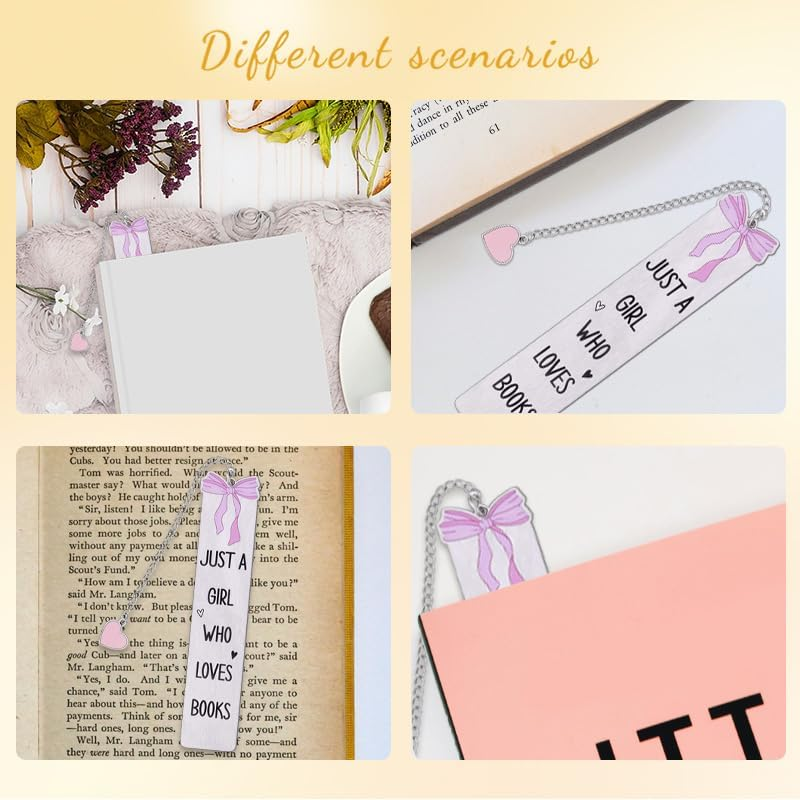 Cute Bookmark for Girls Pink Bow Book Marks for Reading Women Student Book Lover Bookworm Bookish Christmas Birthday Gift Just a Girl Who Loves Books Bookmarks Accessories image number 3