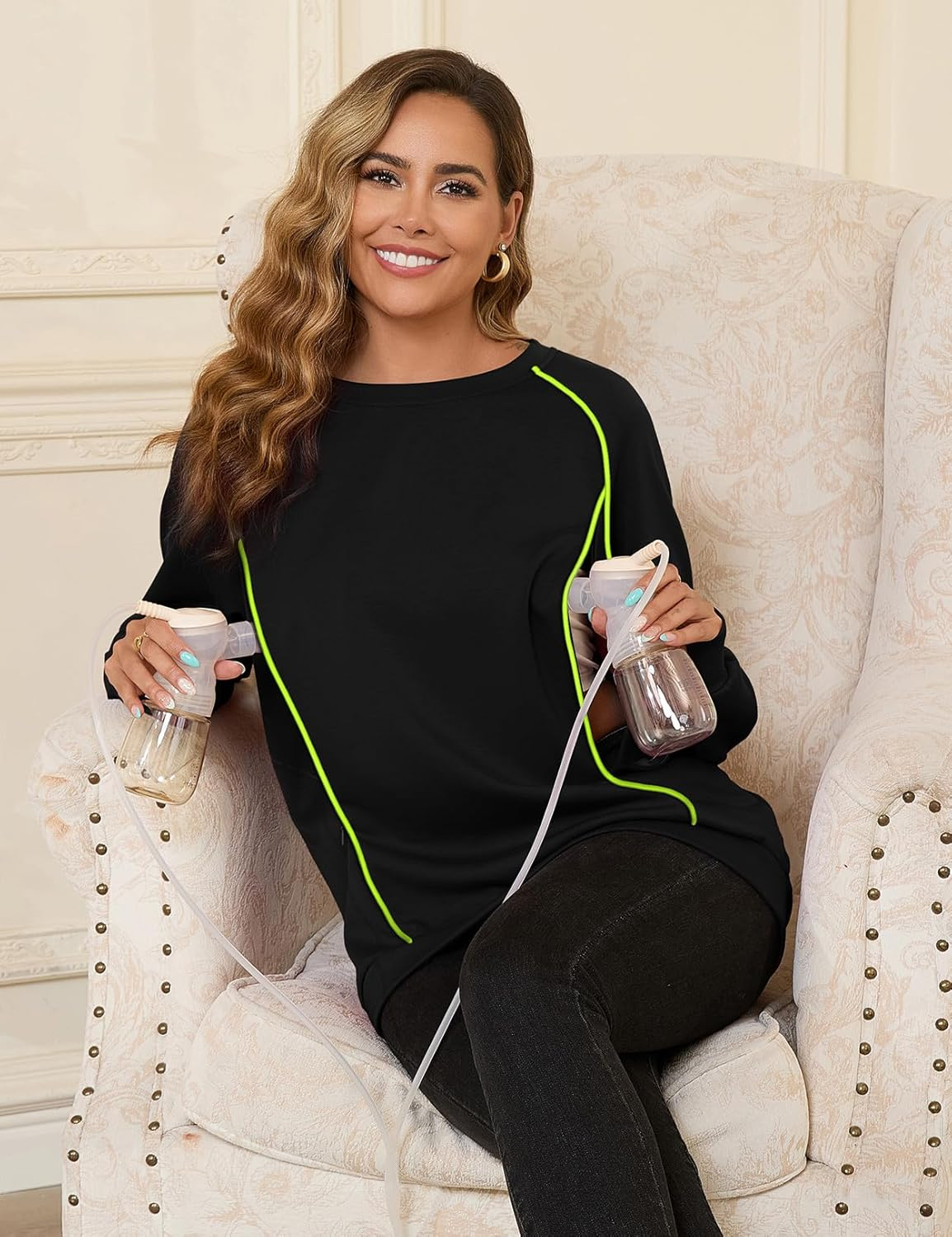 Bhome Nursing Shirts for Breastfeeding Zipper Long Sleeve Breast Feeding Sweatshirts Women Loose Fit Maternity Pullover Tops image number 5