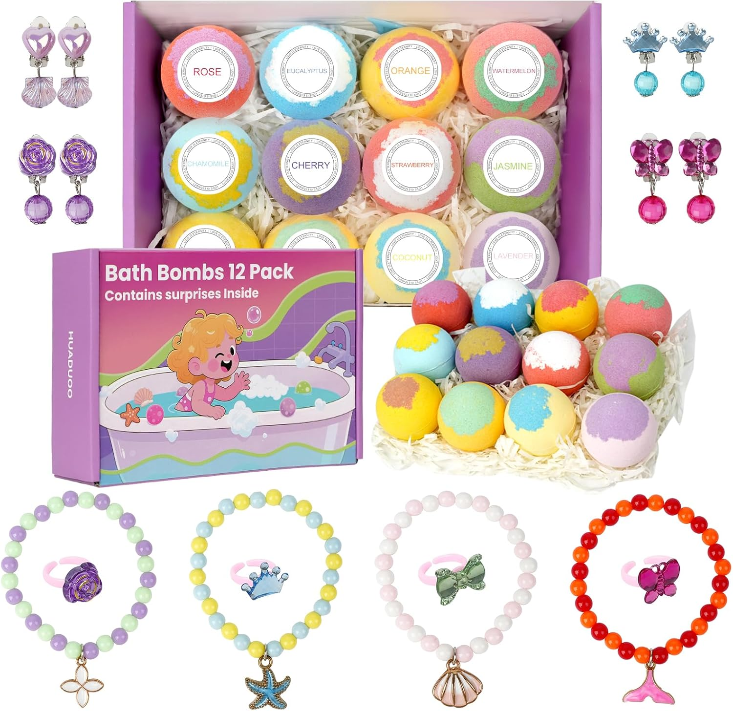 12 Pack Bath Bombs for Kids Girls with Surprise Toys Inside, Fun Kids Safe, Handmade Natural Bubble Spa Bath Ball with Jewelry Toys, Bath Bomb Gifts for Birthday Christmas Holiday for Girls Ages 3-12 image number 1