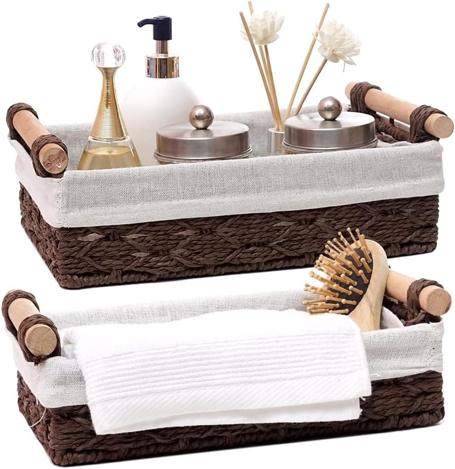 MZDMY Storage Basket,Storage Organiser, Toilet Paper Basket, Countertop Decoration Box, Wicker Basket for Home Decoration and Bathroom Organization with Handles 2-Piece Set (Beige)