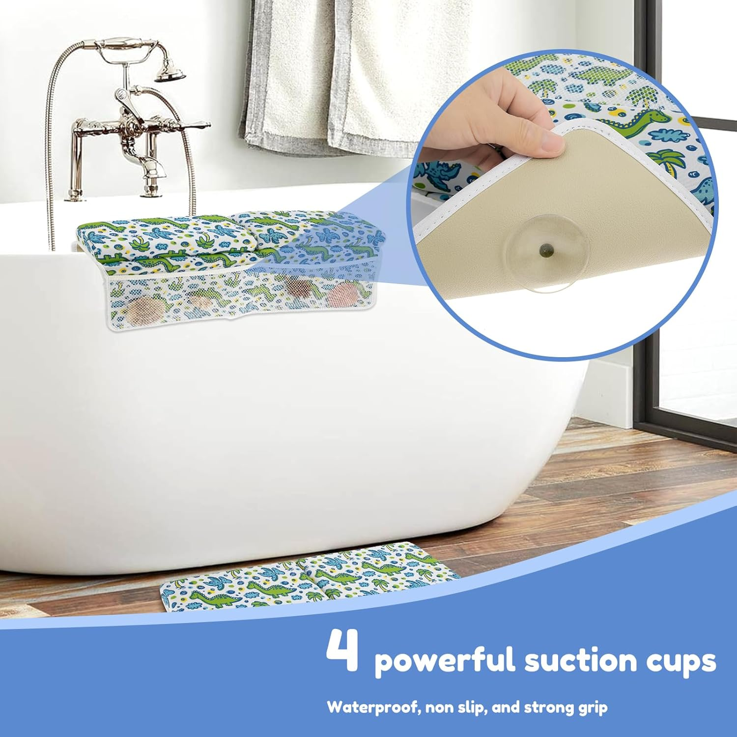 Bath Kneeler and Elbow Rest Pad Set, Nonslip Baby Bathtub Kneeling Pad with 4 Side Pockets, Quick Dry Kneeling Pad, Painless Baby Bathtub Kneeler Mat Comfortable for Baby Bathing image number 4