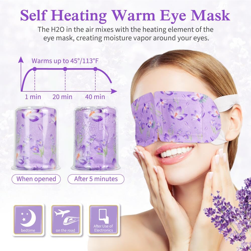 Dolemay 12 Packs Steam Eye Mask,Lavender Hot Compress Self Heating Warm Eye Mask Disposable Heated Sleep Eye Mask for Dry Eyes Dark Circles Relax Comfortable Warming Eye Mask for Home Office Travel image number 3