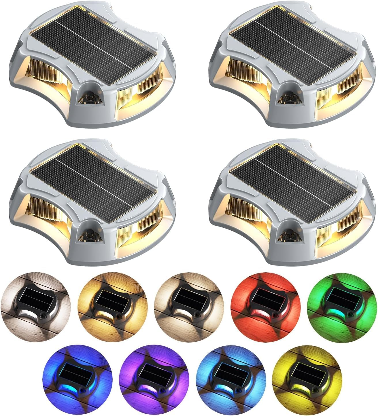 4Pack Solar Driveway Lights, Aluminum Alloy Solar Deck Light,Ip68 Outdoor Waterproof Marine Dock Lights, Multi-Color Wireless Light for Garden Path and Walkway[Rgb/Fix-Color/Strobe] image number 6