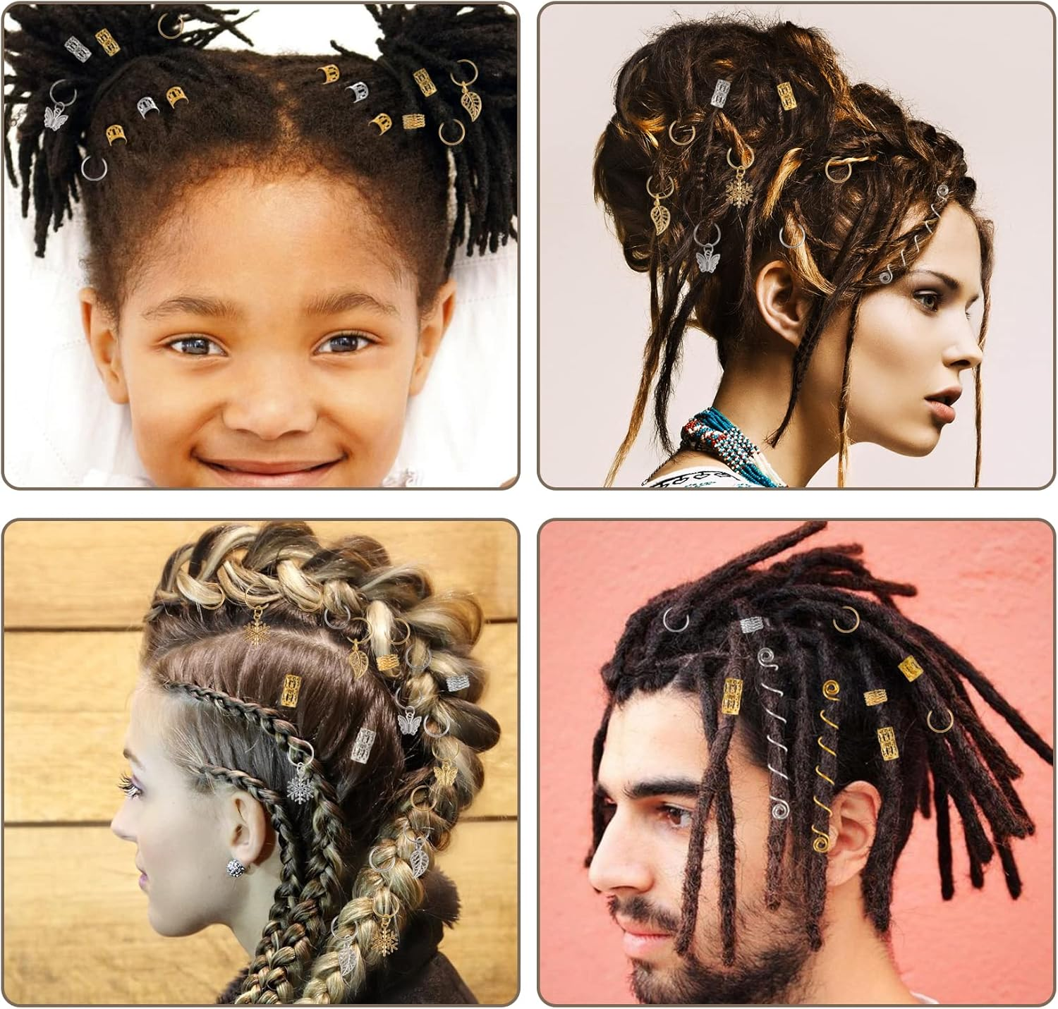 Pack of 180 Dreadlocks Jewellery Hair Rings for Braids Gold Silver Adjustable Metal Braids Jewellery Hair Beads Viking Hair Accessories with Storage Box for Braids Decoration and Hair Extensions image number 6
