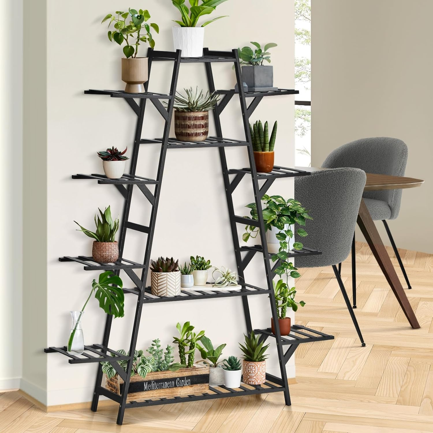 Livsip 12-Shelf A-Shape Black Bamboo Plant Stand image number 4