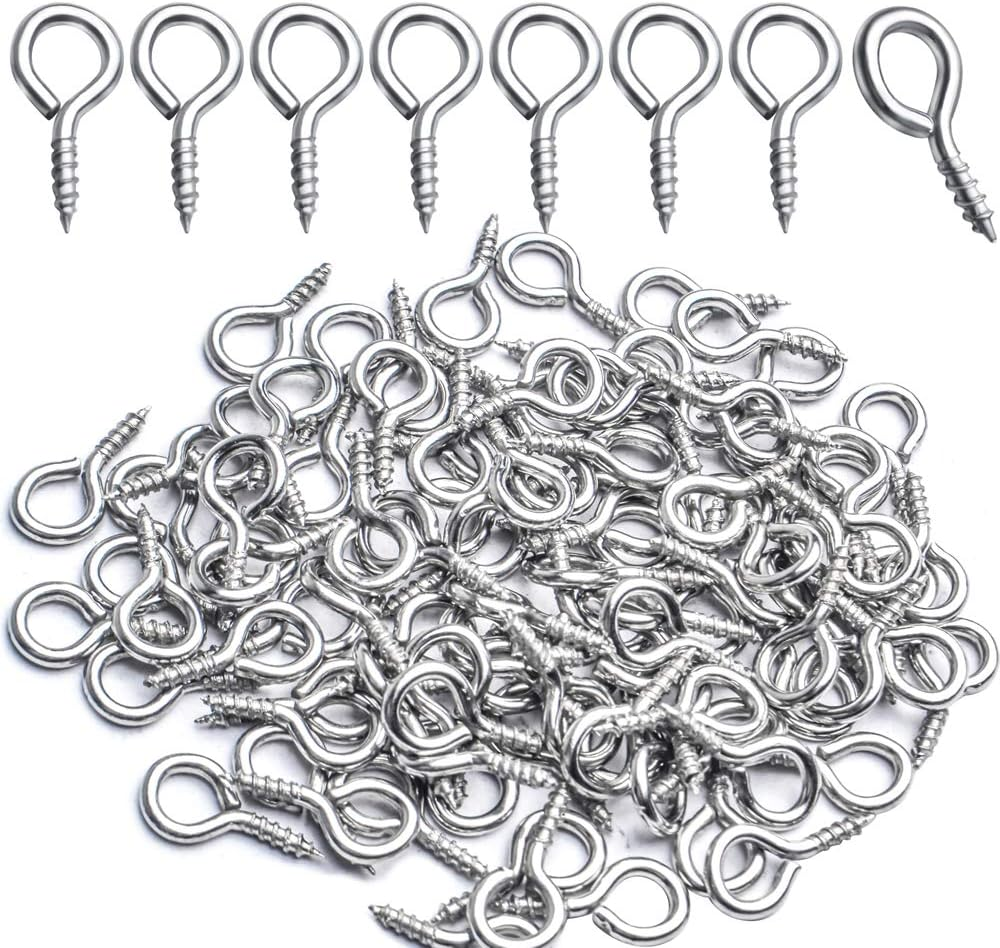 Bronagrand Small Eye Hooks,100Pcs 13X7Mm Mini Eye Pins Eye Screw Hooks Metal Eyelets Screw Eye Lags for Resin Jewelry Bead Plastic Wood image number 1