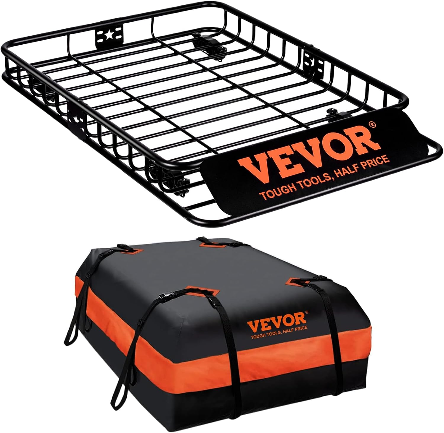 VEVOR Roof Rack Cargo Basket,130 X 91Cm Rooftop Cargo Carrier W/ 15 Cu Ft Waterproof Cargo Bag, 90 KG Capacity Universal Rack Carrier for SUV, Truck