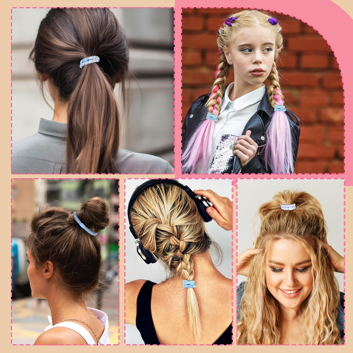 Pack of 10 Original Hair Bobbles for Girls, Soft and Tear-Resistant, Can Be Used as a Bracelet, Desirable for Braids, Ponytail, Sports and Everyday Use image number 5