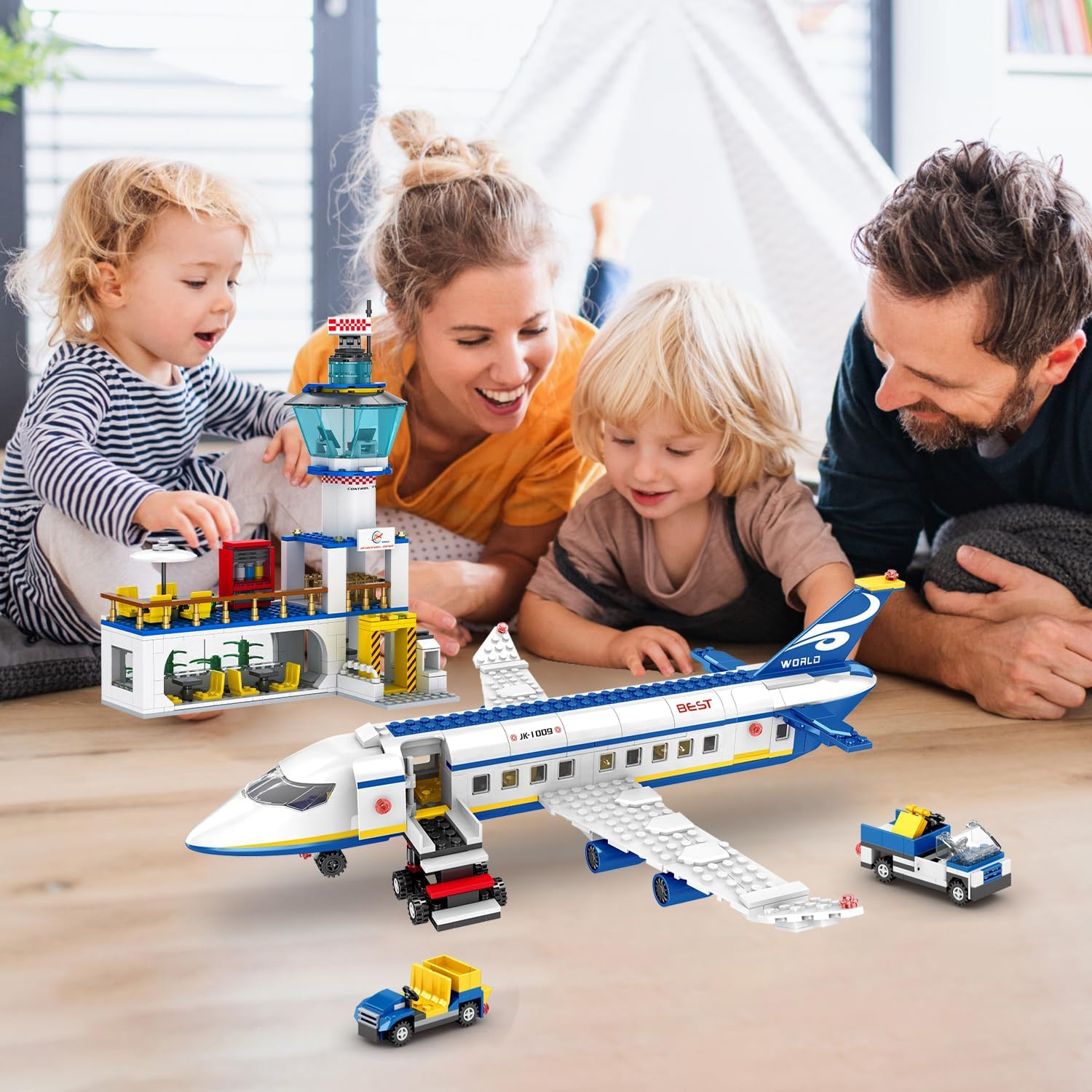 838 Piece Airport Passenger Terminal Building Blocks Set-6In1 Airplane Building Blocks Toy, Creative Building Projectswith Shuttle Bus,Baggage Truck, Top STEM Toy for Boy and Girl Ages 6 7 8+ image number 2