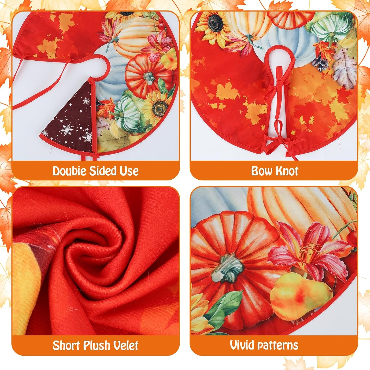 Easter Day Tree Skirt Independence Day 36 Inch Reversible Easter Double Sided Print Mat Christmas Party Supplies for Home Tabletop Trees Holiday Decoration (15 Inch Fall/Christmas) image number 6