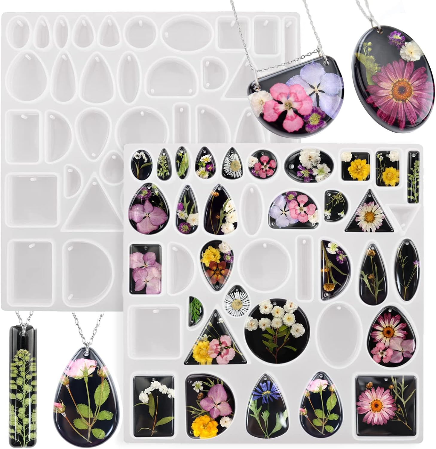 2Pcs Resin Jewelry Molds, Jewelry Pendant Mold for Epoxy Casting, Silicone Resin Molds, Pendant Earrings Necklace Keychain Mould for DIY Jewelry Craft Making image number 2