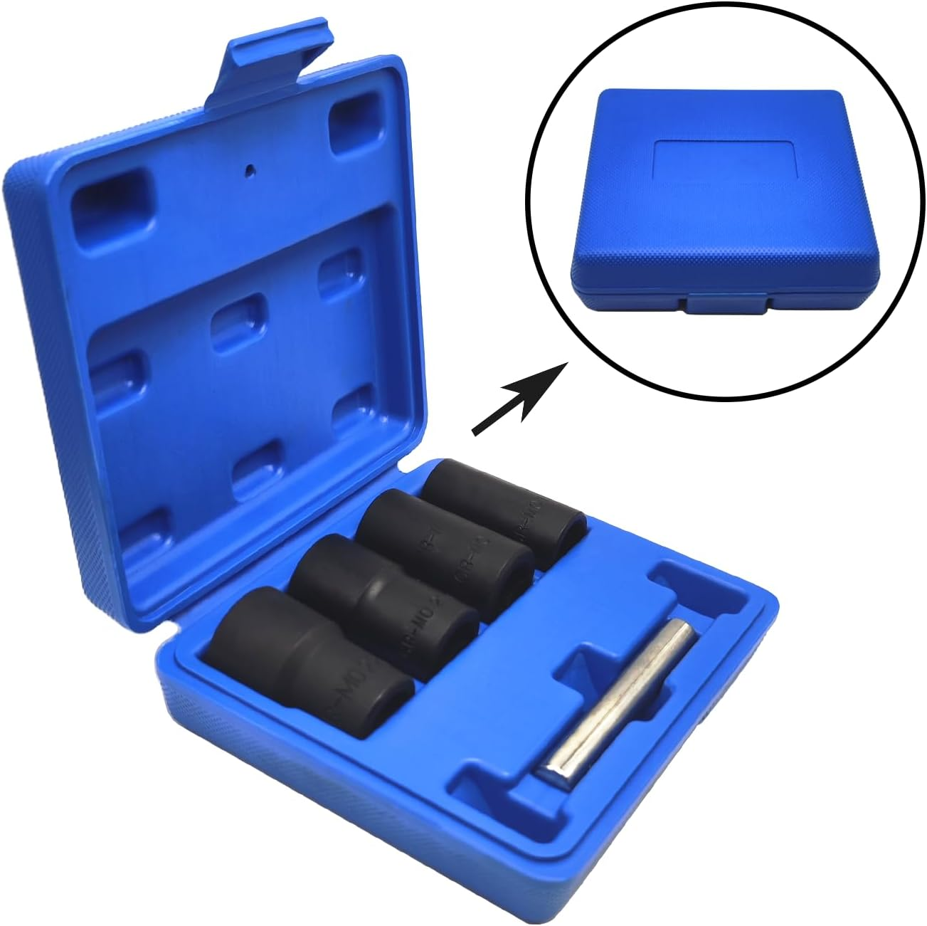 JEUCLEL 5PCS Twist Lug Nut Socket Set - 1/2 Inch Drive Damaged Nut Lock Remover Extractor - Rusted & Strip & Stripped & Stuck Locking Nut Removal Tool Kit with 17Mm 19Mm 21Mm 22Mm Sockets - 14Pcs Lug Nut Extractor 3/8 Inch Drive image number 3