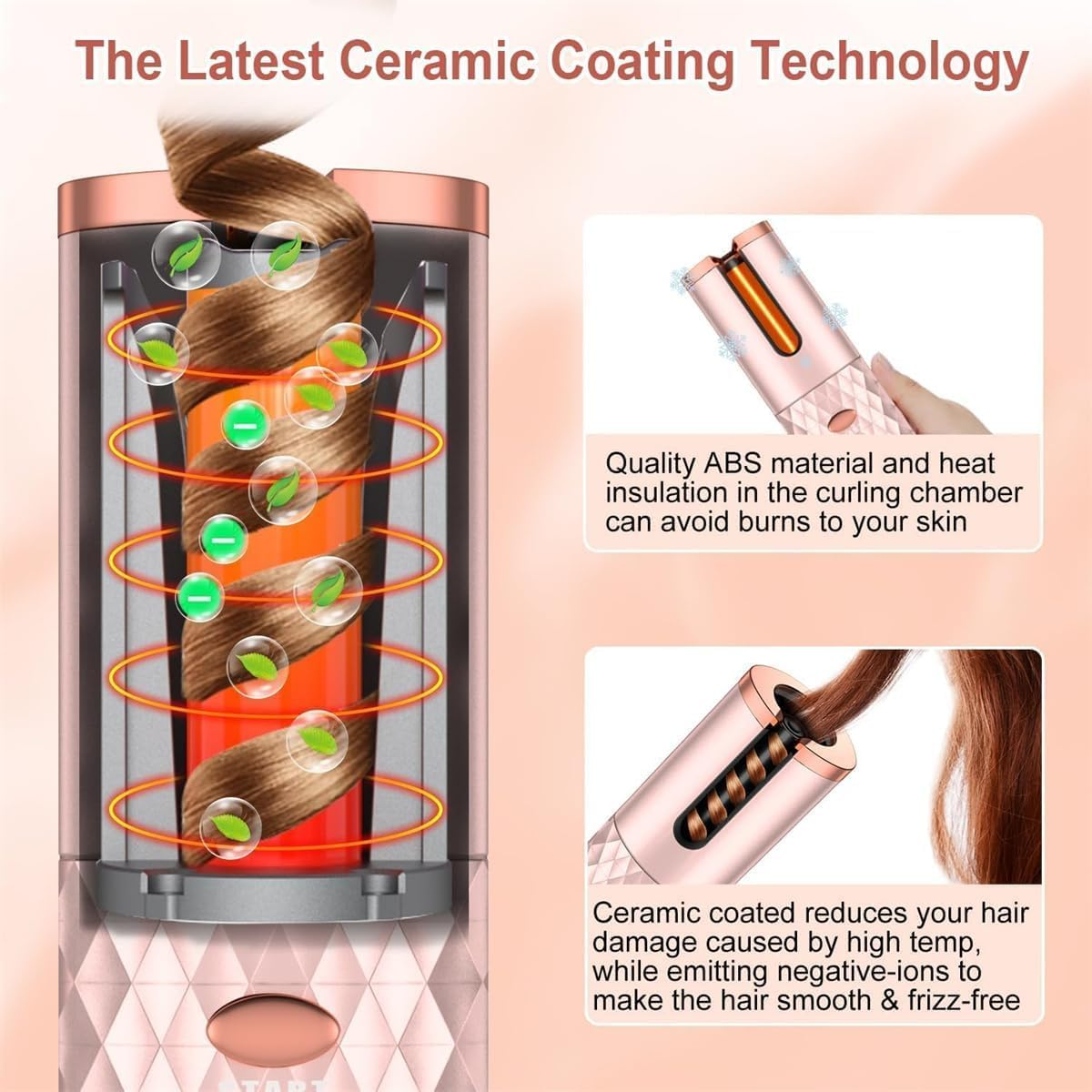 Automatic Hair Curler, Cordless Hair Curler LCD Display and Timer, Portable Wireless Curling Iron, USB Rechargeable Curling Wand, Fast Heating and Auto Shut Off image number 2