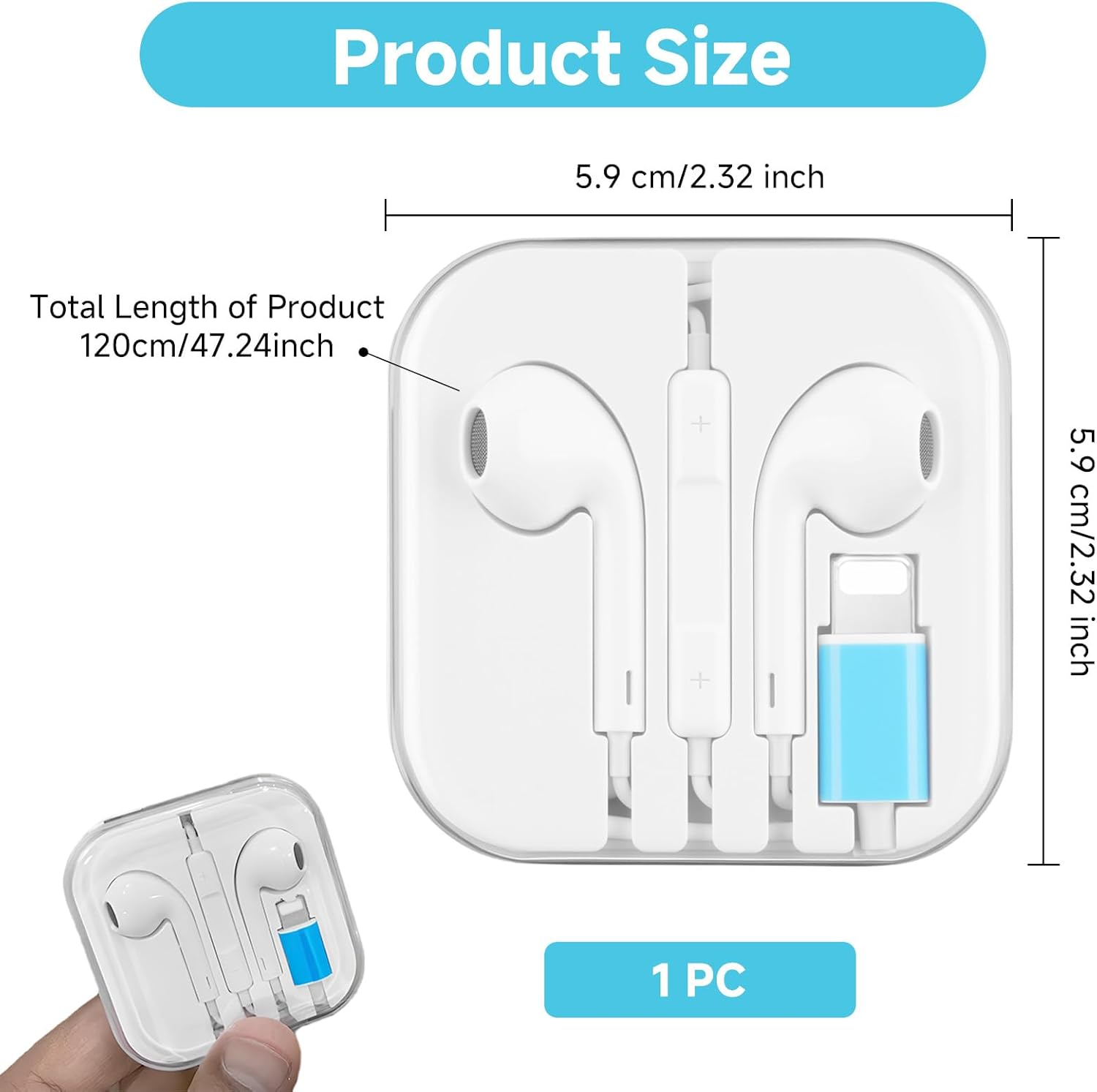 Wired In-Ear Lighning Headphones with Noise Reduction, Ergonomic Comfort Fit Built-In Microphone & Smart Controls, Compatible with Phone 14/13/12/11/XR/XS/X/8 for Daily Commute Gaming and Exercise image number 4