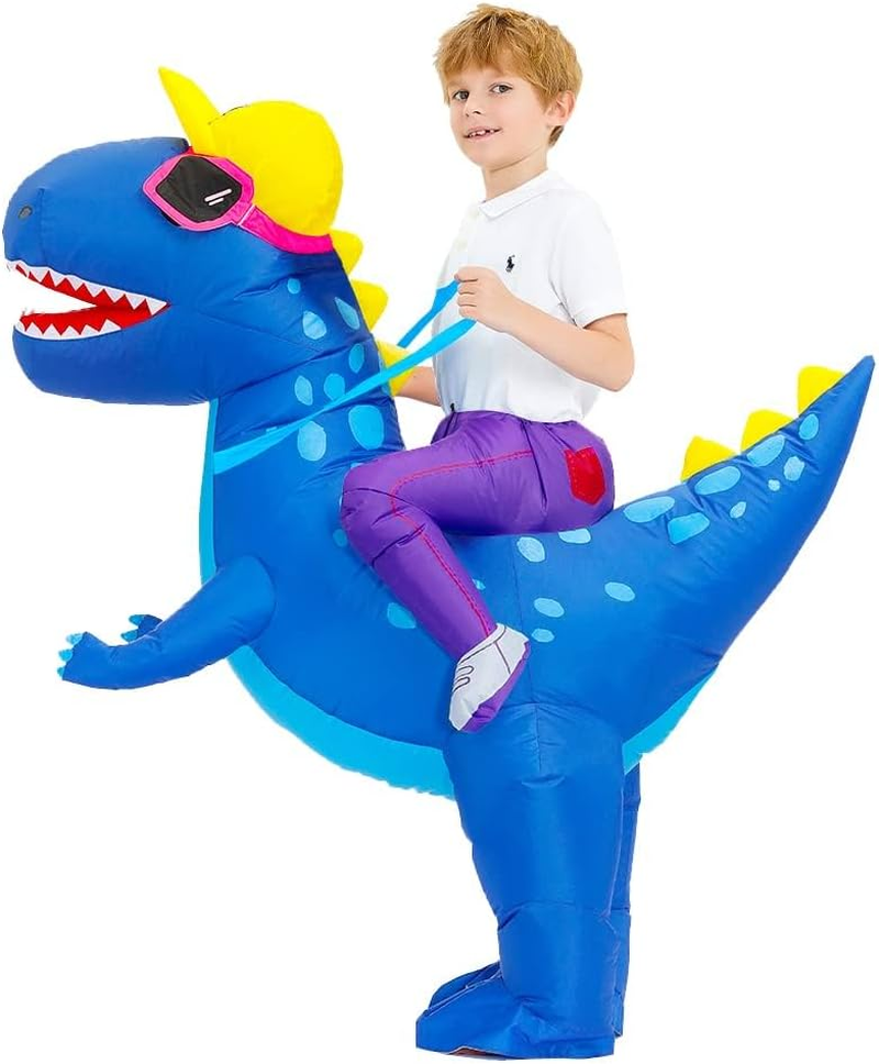 Inflatable Dinosaur Costume Riding T-Rex Air Blow up Easter Costume. Suitable for Outdoor Activities, Parties, Blue image number 4