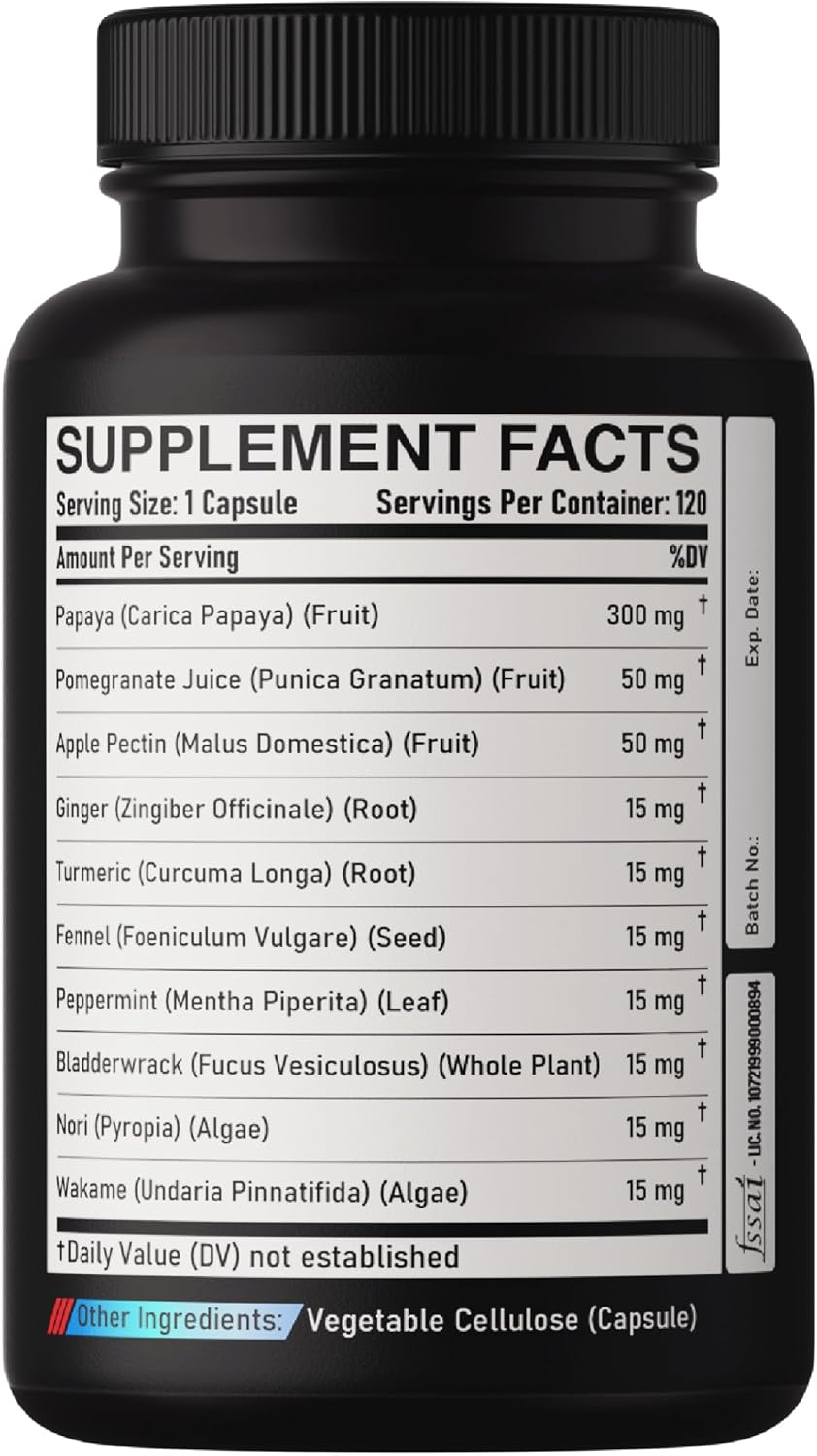 DEDICAD Papaya Enzymes - 4 Month Supply - 10 Herbs Blended Pomegranate, Apple Pectin, Turmeric, Ginger & More - 120 Vegan Capsules image number 1