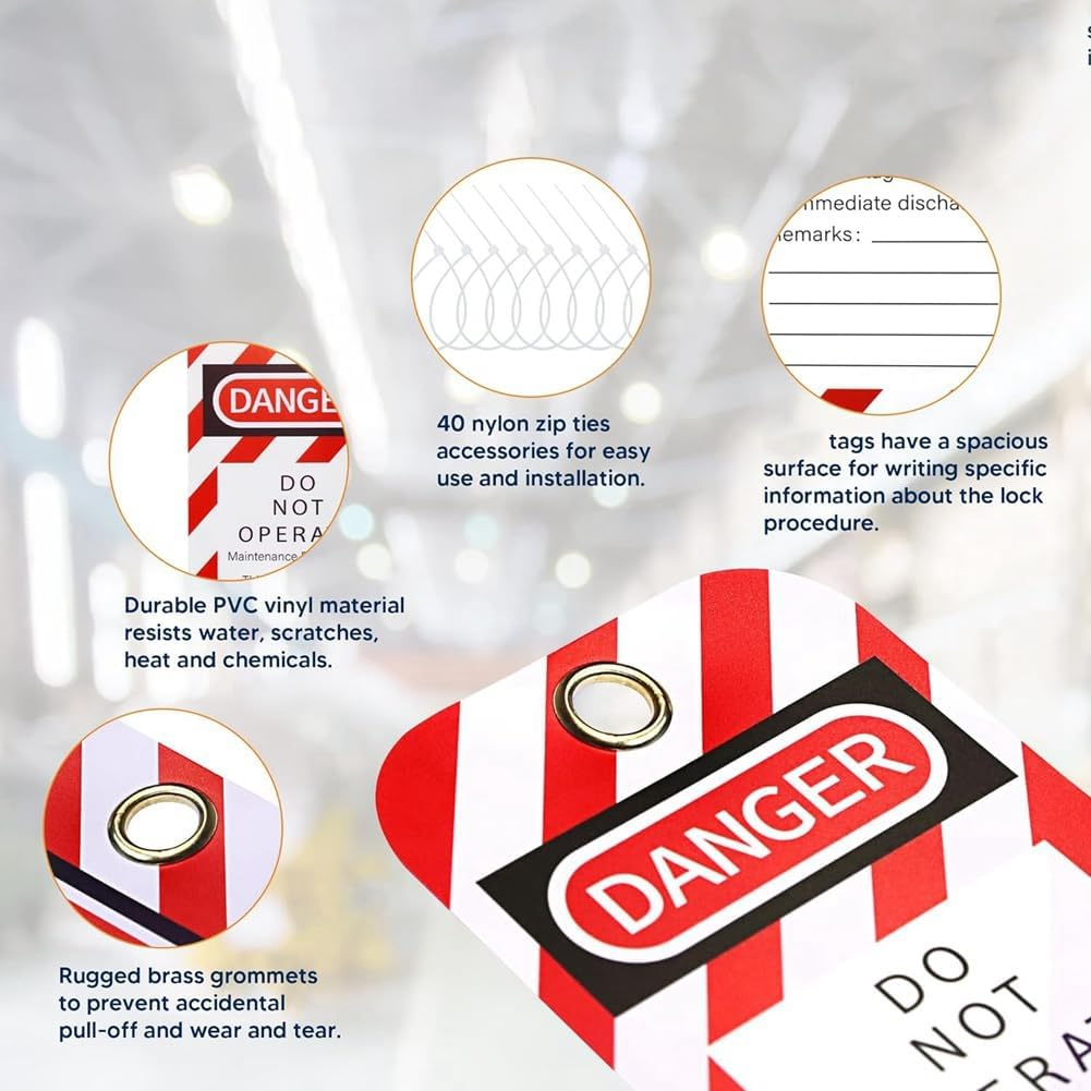 Tear & Water Tags 3 X 5.75-Inch, 40 Danger Do Not Operate Tags with 40 Zip Ties Parts image number 3