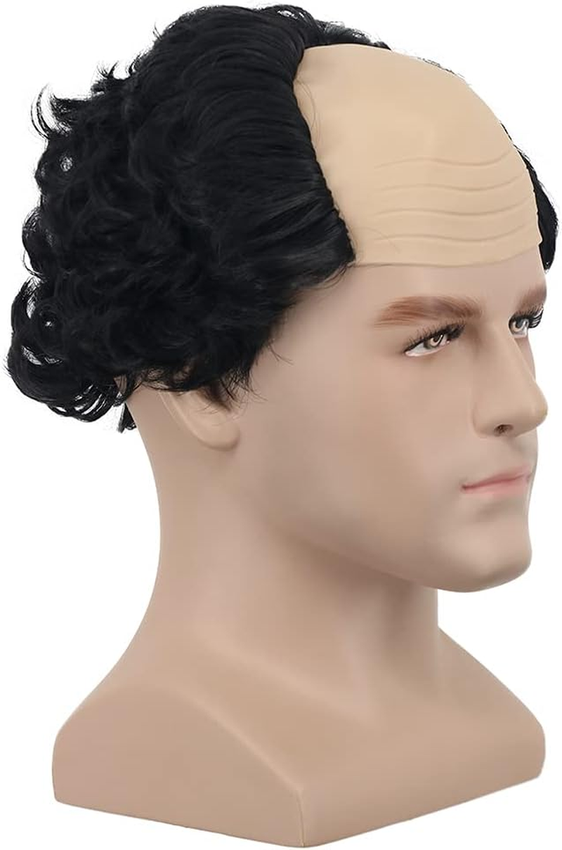 Yuehong Short Black Old Men Wig Fluffy Bald Head Wig Synthetic Halloween Costumes Cosplay Wigs (Black) image number 3