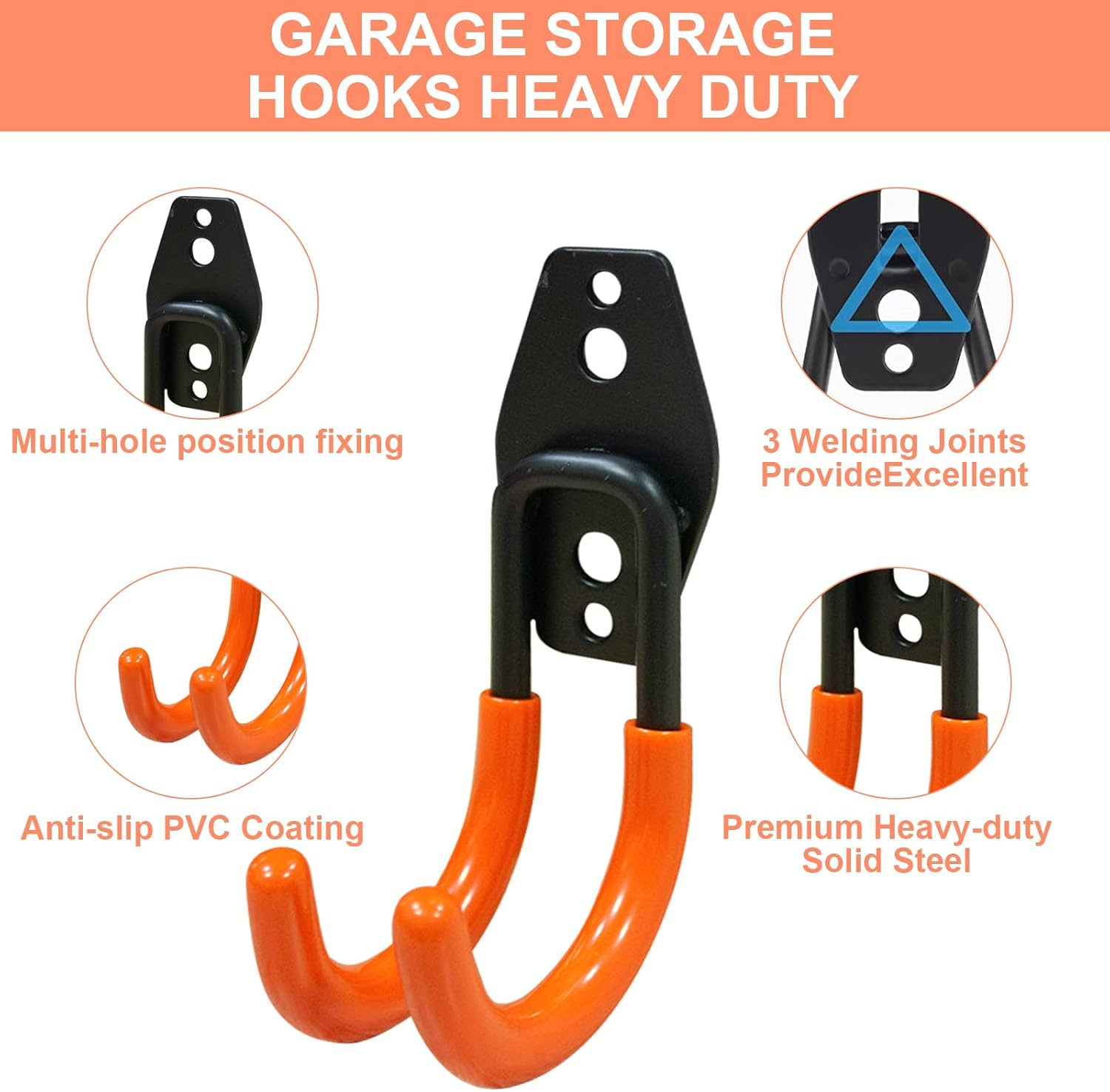 Sulishang 16 Pack Garage Hooks Heavy Duty, Utility Steel Garage Storage Hooks, Wall Mount Tool Organizer with Anti-Slip Coating for Garden Tools, Ladders, Bulky Items and More Equipment (Orange)