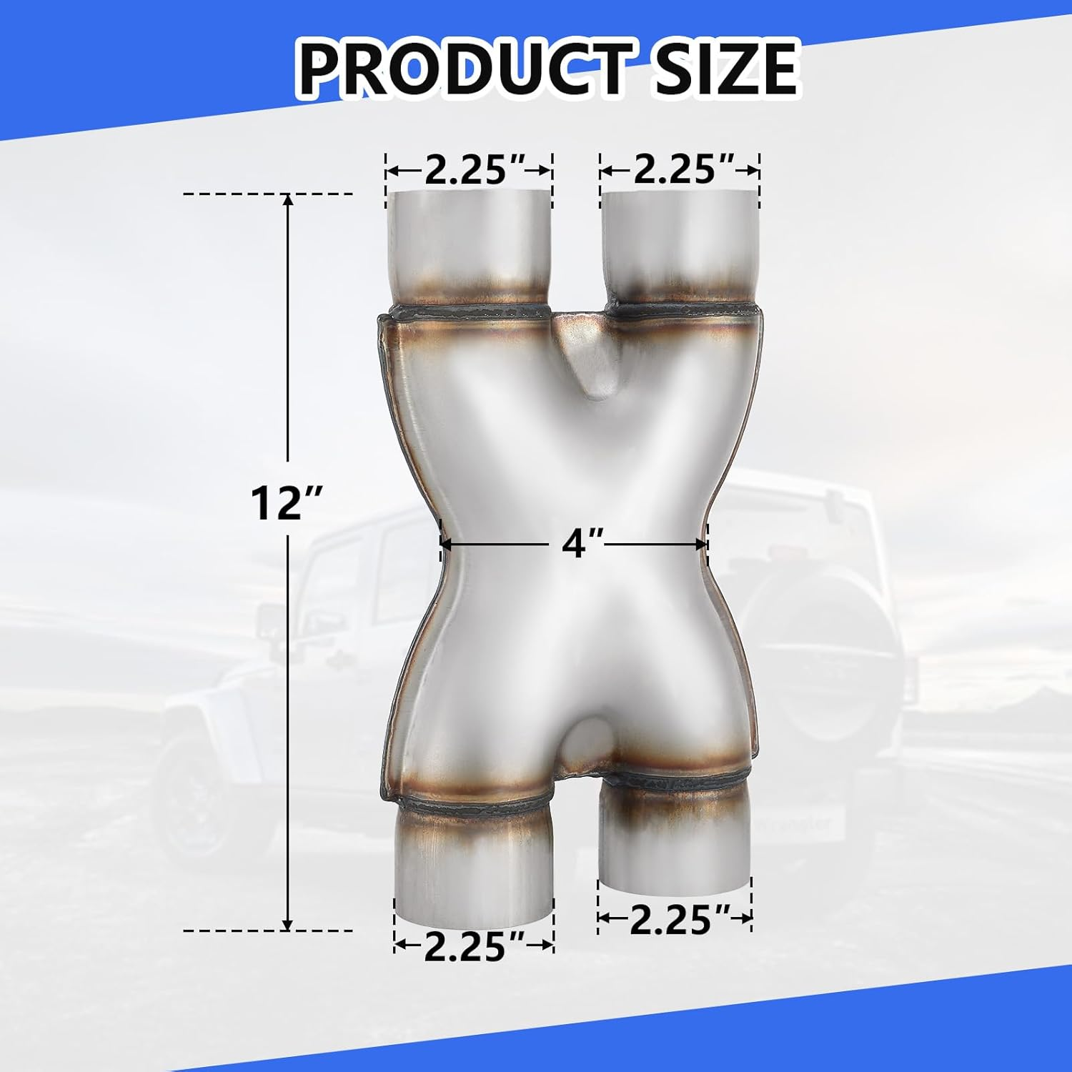 Floshine 409 Stainless Steel Diesel 2.25''Inlet/2.25''Outlet Exhaust X-Pipe,Universal Crossover 2.25In X Pipe 12" Overall Length