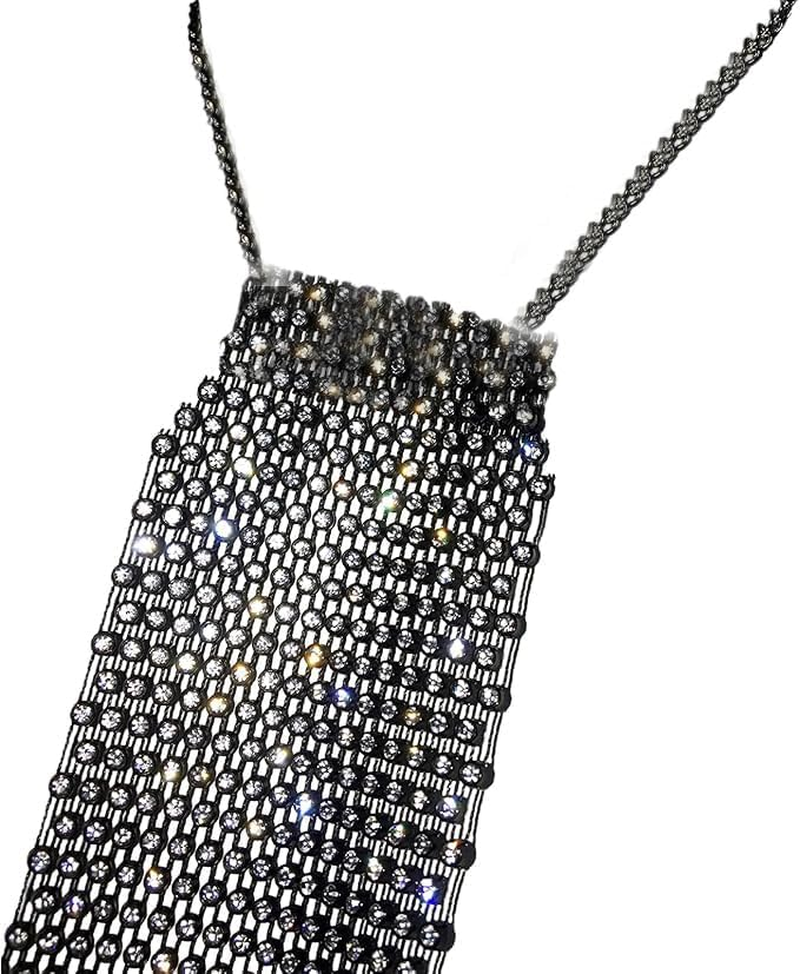Sparkling Sequin Mesh Neck Tie Long Diamond Necktie Narrow Scarf Crystal Choker Neckerchief Party Club Costume for Women Men image number 1