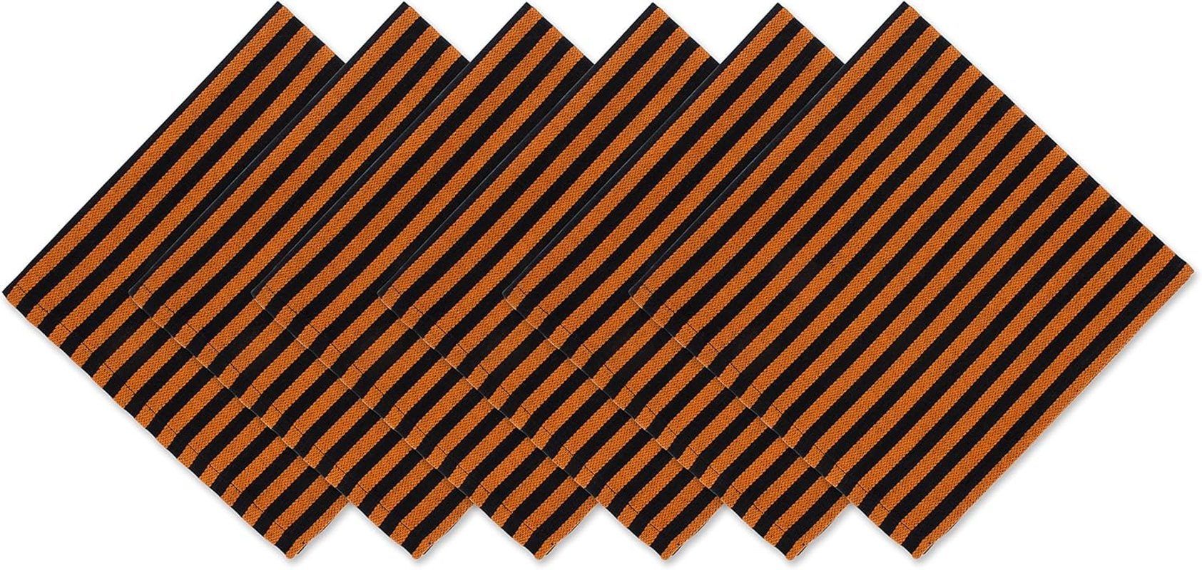DII Halloween Party Tabletop Decor, Reusable & Machine Washable Cotton Fabric, Napkin Set, 20X20, Witchy Black & Orange Stripe, 6 Piece