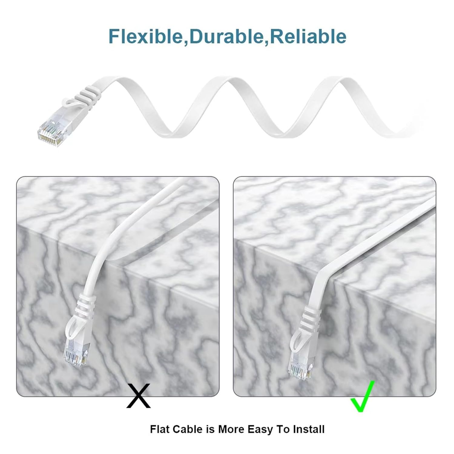 Ethernet Cable Cat6 0.5M,White LAN Cable Rj45,Gigabit Network Cable,Internet Cable Flat Snagless Patch Cord,250Mhz Computer Cable High Speed 1.5Ft