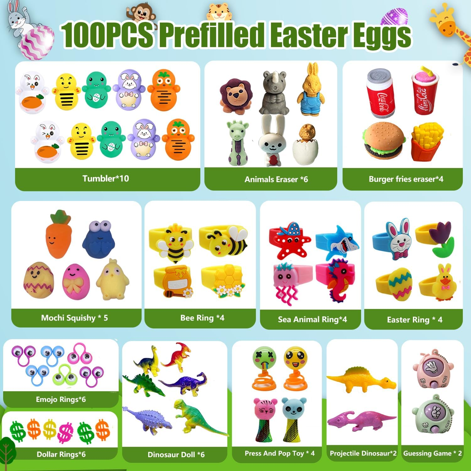 SQZUWIT 100PCS Prefilled Easter Eggs Filled with Toys plus Sticker inside for Kids Boys Girls Easter Hunt Basket Stuffers Fillers Party Favors Classroom Prize Supplies image number 4