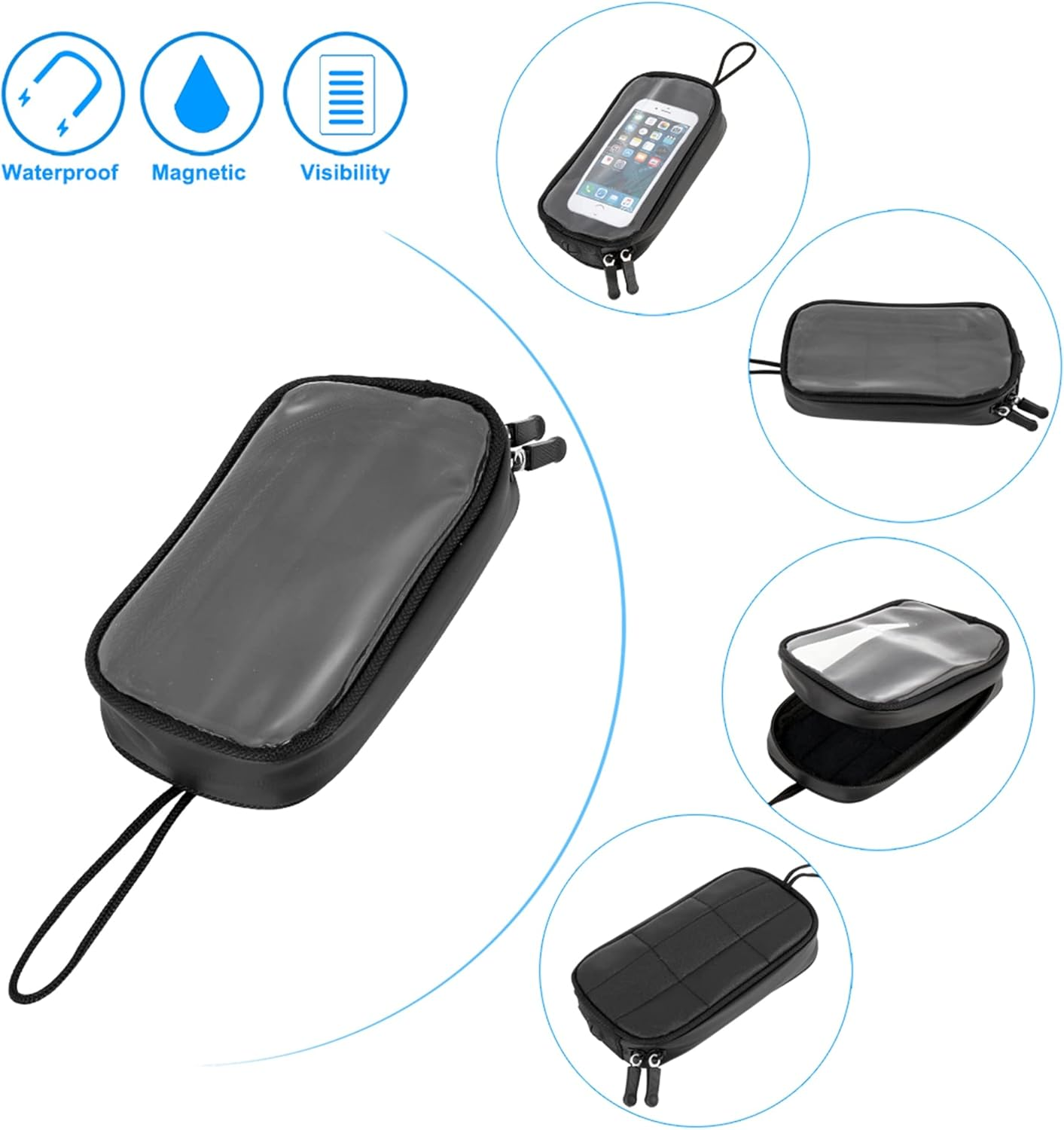 X AUTOHAUX Universal 7 Inch Magnetic Tank Bag Phone Holder Case Saddlebag Faux Leather Waterproof for Motorbike image number 4