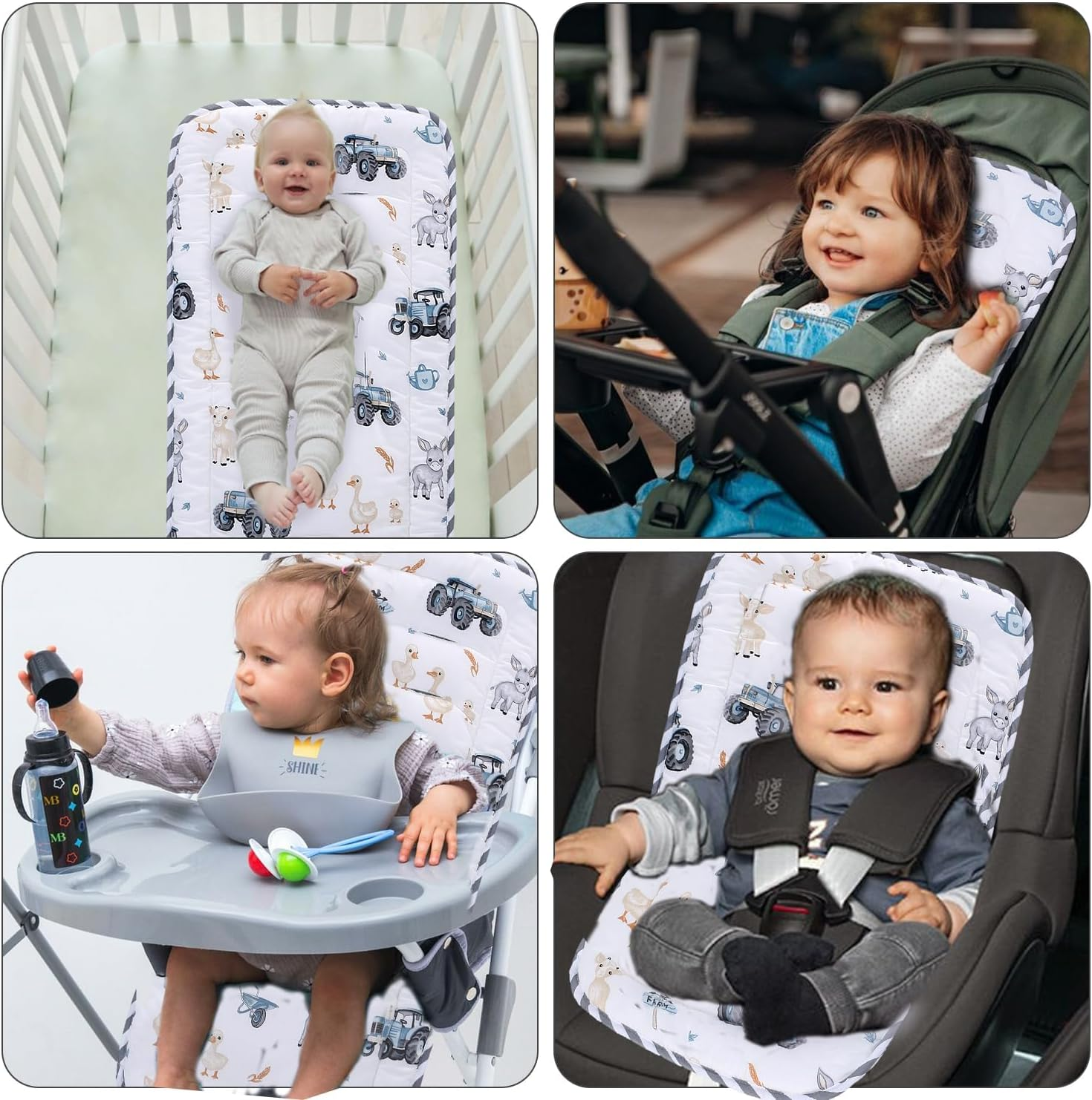 Baby Stroller Cushion, Infant Car Seat Insert-Reversible Universal Breathable and Soft Newborn Stroller Mat-34X78Cm,1 Pack (Grey) image number 1