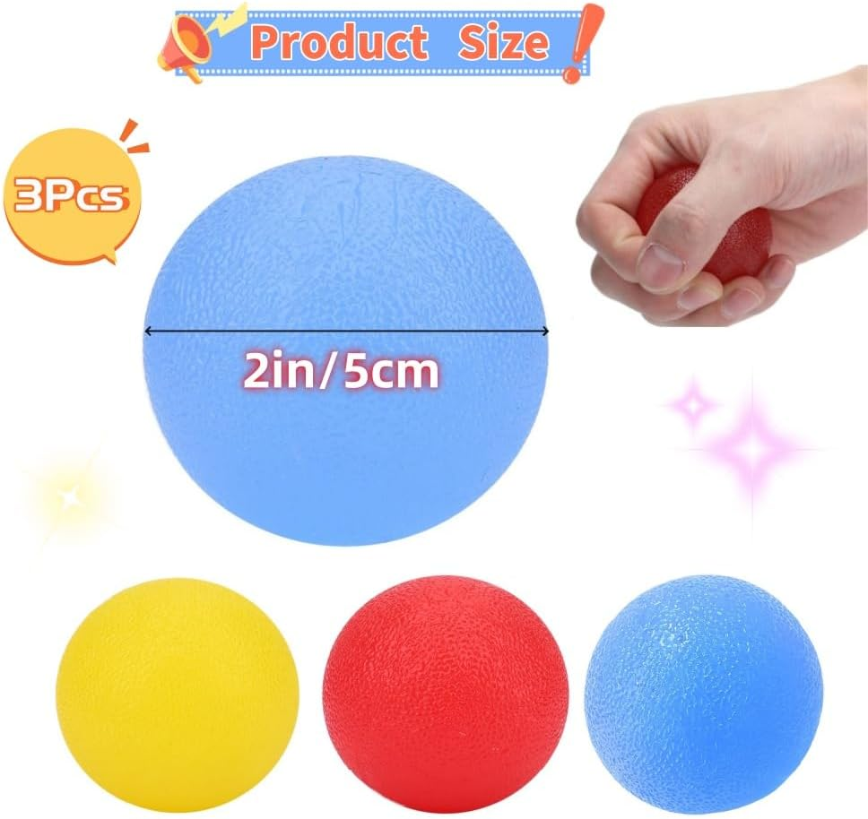 3Pcs Anti-Stress Relief Balls, Physical Therapy Hand Exercise Ball Kit, Finger Wrist Muscle Arthritis Hand Grip Training, Hand Grip Strengthening Training Balls (Yellow, Orange, Blue) image number 3