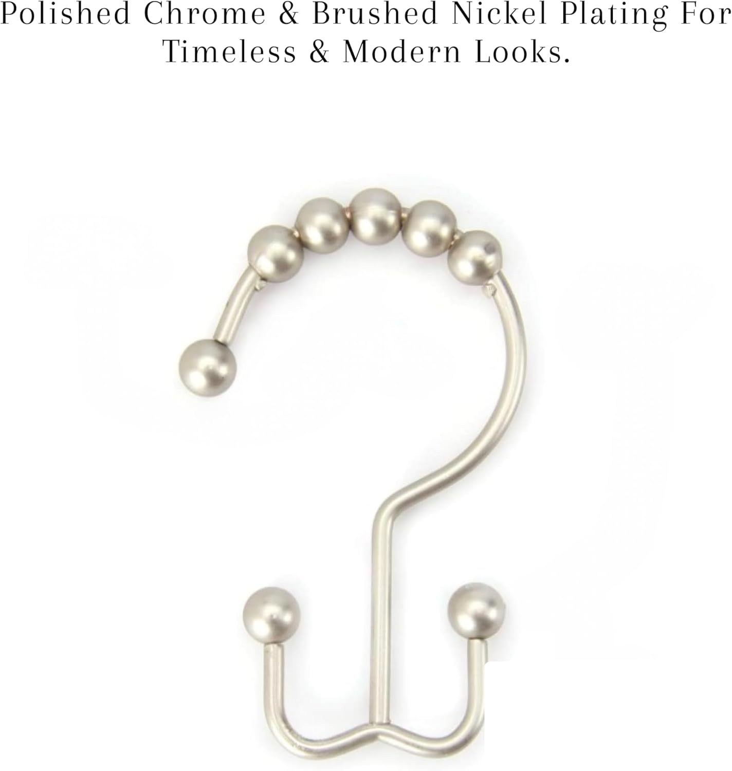 Premium Quality Double-Hook Rollerball Shower Curtain Rings (Set of 12 Hooks) in Brushed Nickel Finish - Rust-Free/Corrosion-Free image number 5