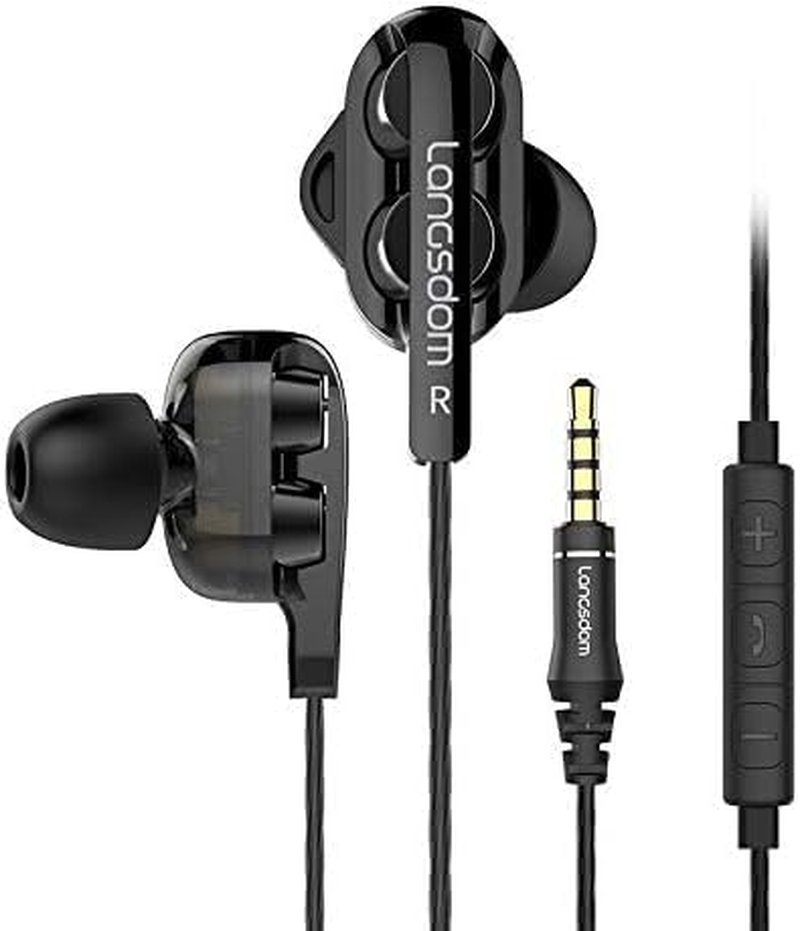 Earphones Crystal Clear Sound Two Driver Units Earbuds,In-Ear Headphones with Mic, Phone Control Compatible with Mobile Phone/Iphone/Pc/Mac/Switch/Android/Ps4/Ps5 (Black)